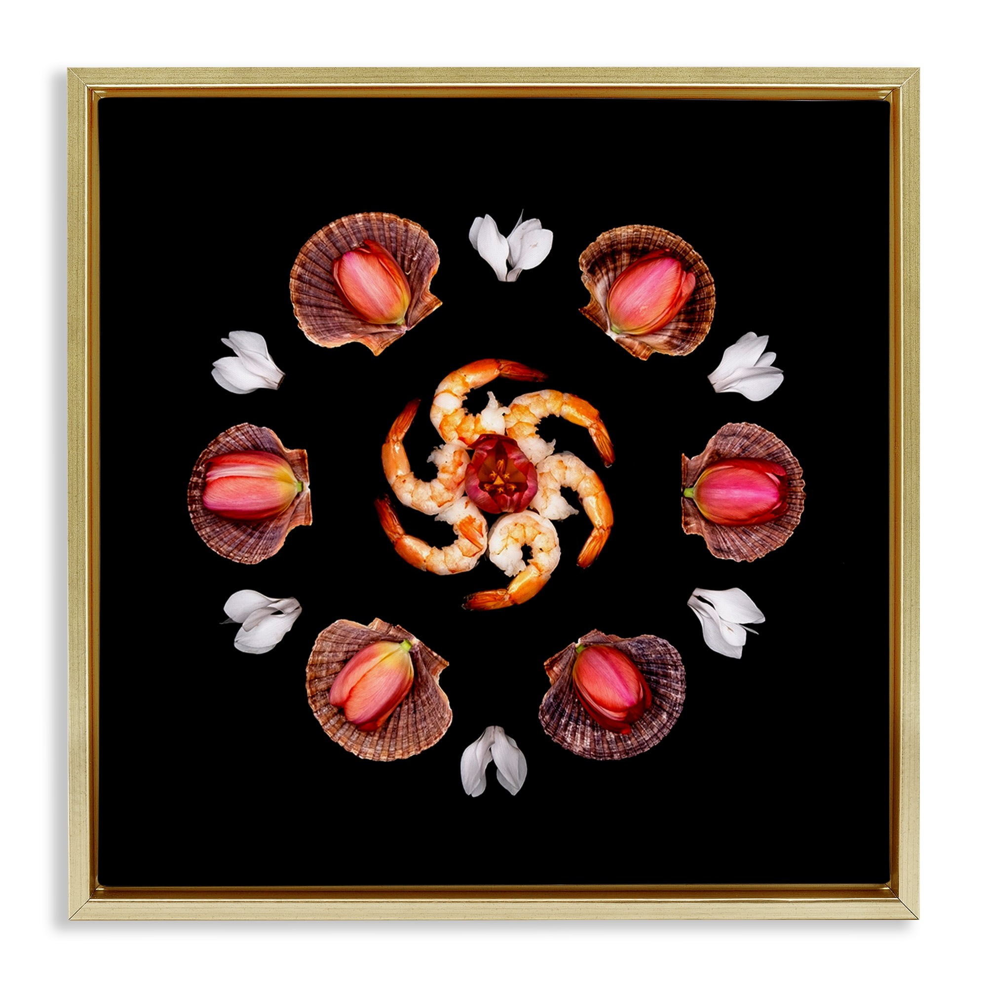 Stupell Industries Seashells & Tulips Symmetry Gold Framed Floater Canvas Wall Art, design by Beth Adoette