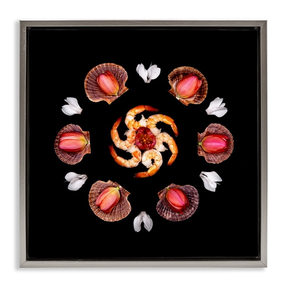 Stupell Industries Modern Seashells & Tulips Symmetry Gray Floating Frame Canvas Art, 18 x 18, by Beth Adoette