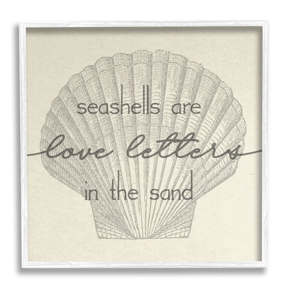 Stupell Industries Seashells are Love Letters Etched Beach Quote Drawing Framed Wall Art, 12 x 12, Design by Daphne Polselli