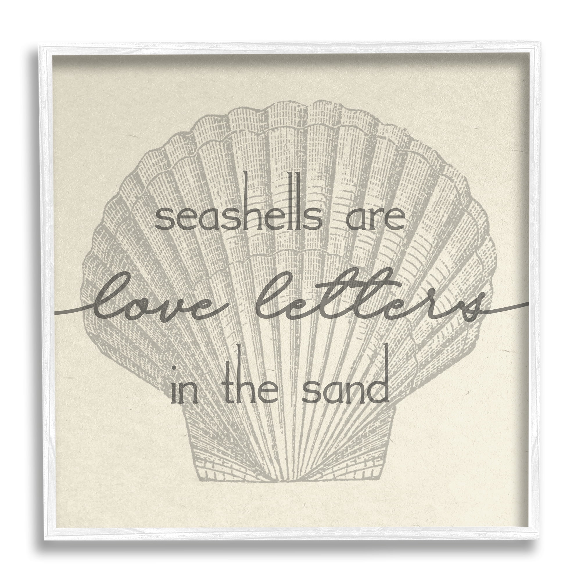 Stupell Industries Seashells are Love Letters Etched Beach Quote Drawing Framed Wall Art, 17 x 17, Design by Daphne Polselli