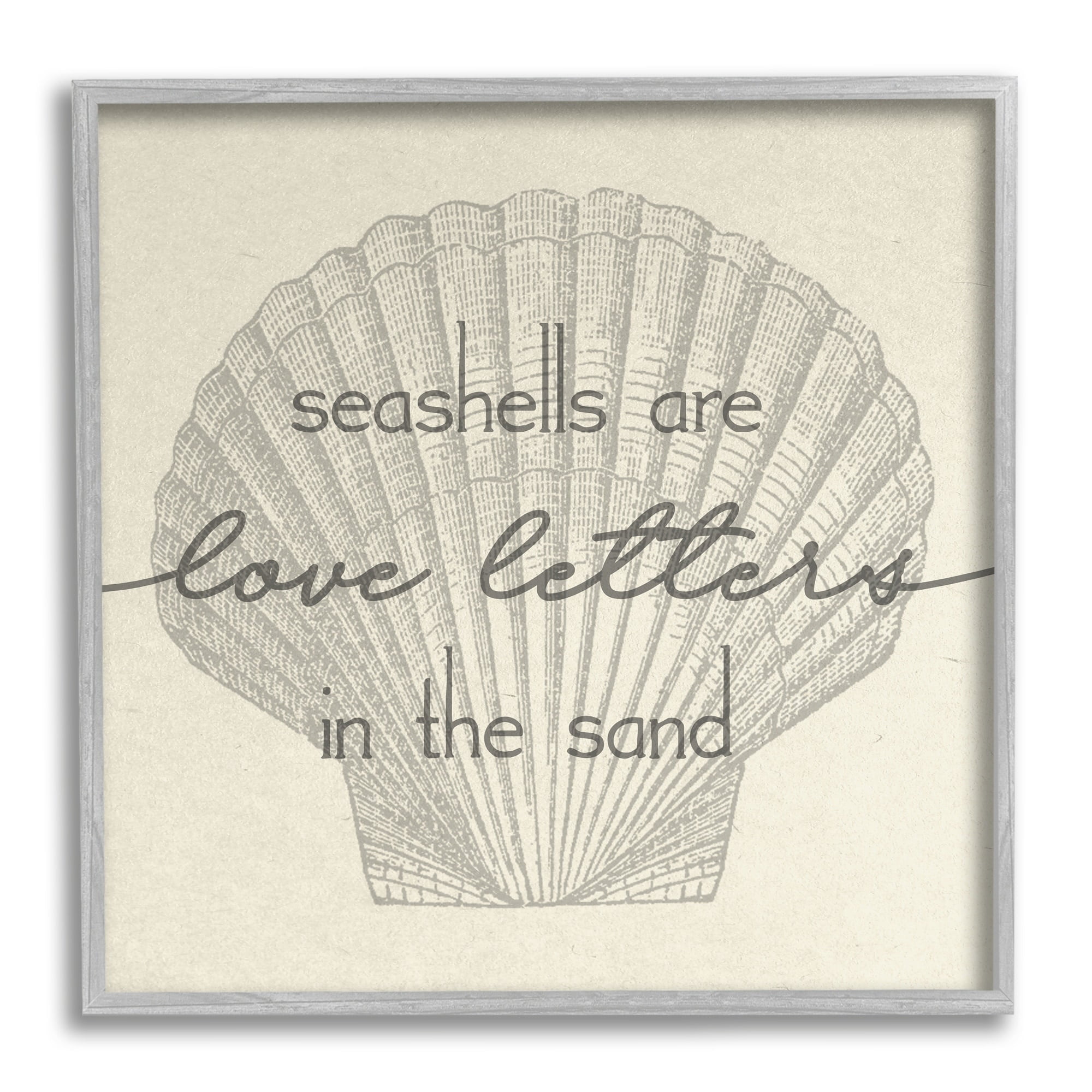 Stupell Industries Seashells are Love Letters Etched Beach Quote Drawing Framed Wall Art, 24 x 24, Design by Daphne Polselli