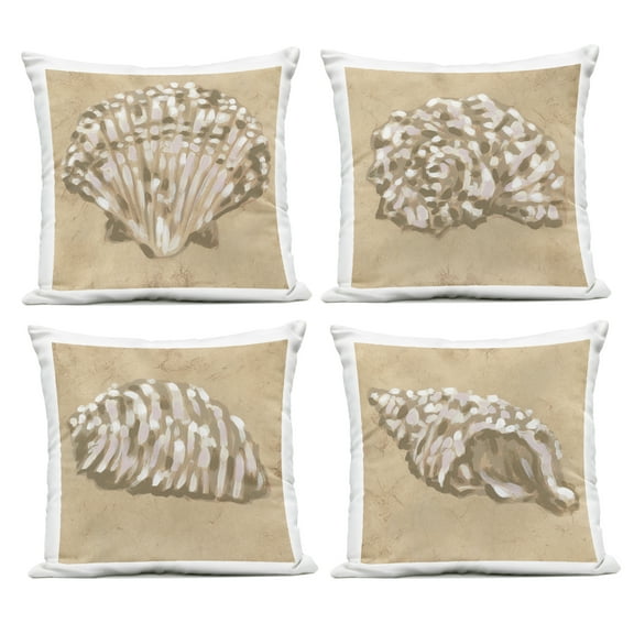 Stupell Industries Seashells in Earth Tones 4 Piece Outdoor Printed Pillow Set design by June Erica Vess, 18 x 7 x 18
