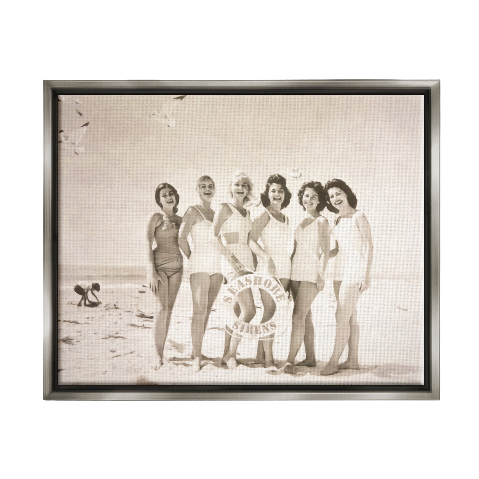 Stupell Industries Seashore Sirens Vintage Photography Coastal Photography Gray Floater Framed Art Print Wall Art