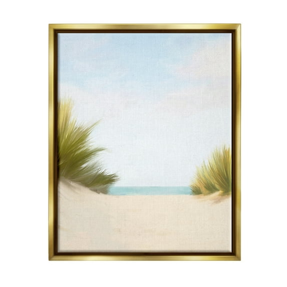 Stupell Industries Seaside Beach Dunes Nature Painting Gold Floater Framed Art Print Wall Art, 17 x 21