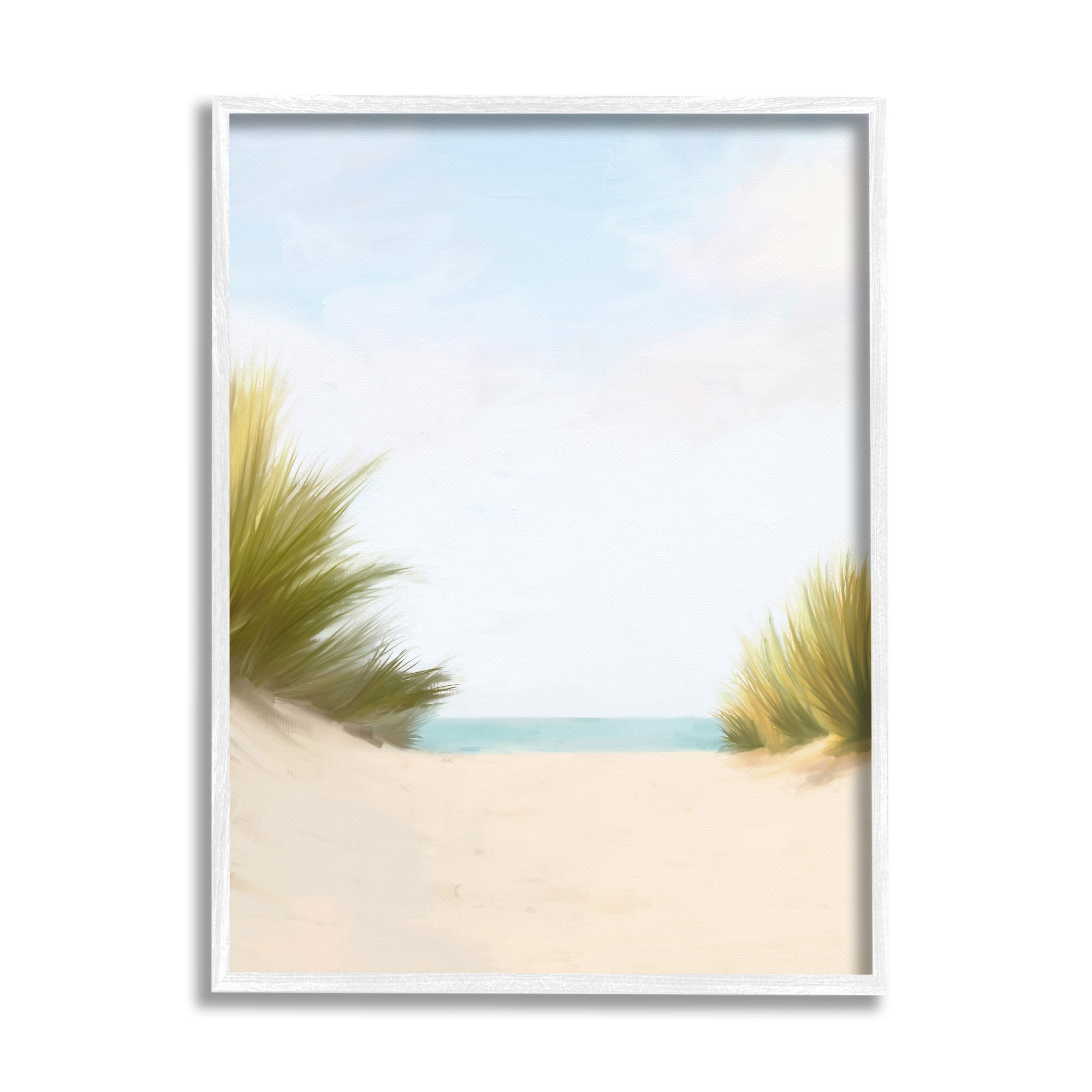 Stupell Industries Seaside Beach Dunes Nature Painting White Framed Art Print Wall Art, 16 x 20