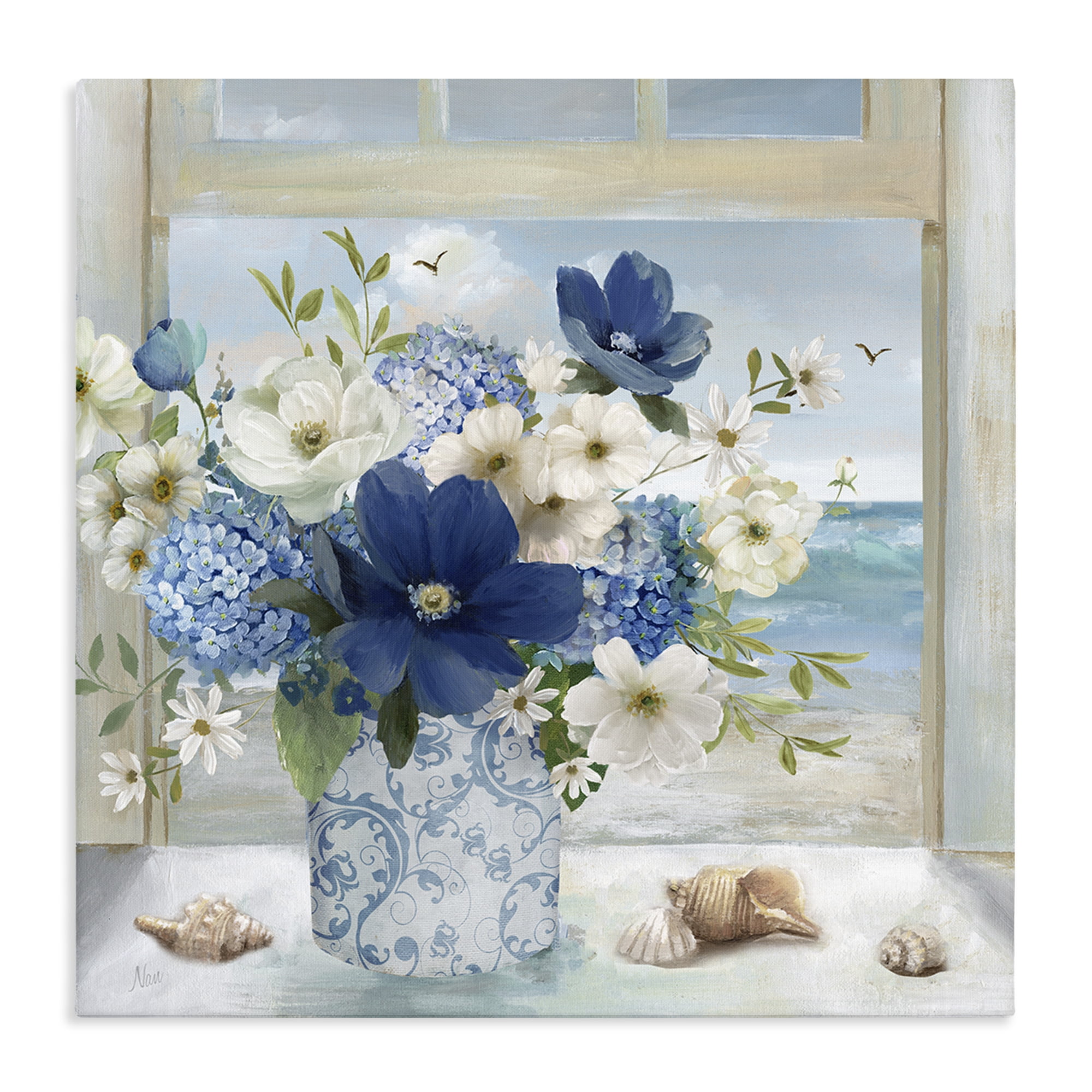 Stupell Industries Seaside Blue & White Arrangement Canvas Wall Art, design by Nan