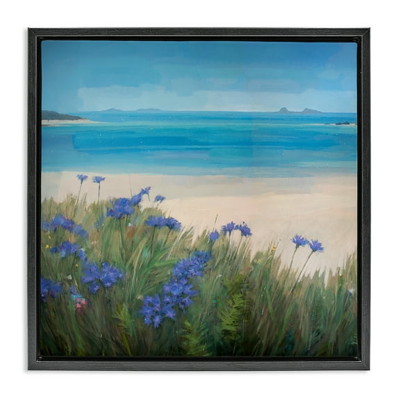 Stupell Industries Seaside Bluebell Flowers Landscape & Nature Painting Black Floater Framed Canvas Art Print Wall Art, 18 x 18