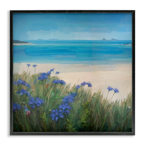 Stupell Industries Seaside Bluebell Flowers Landscape & Nature Painting Black Framed Art Print Wall Art, 12 x 12