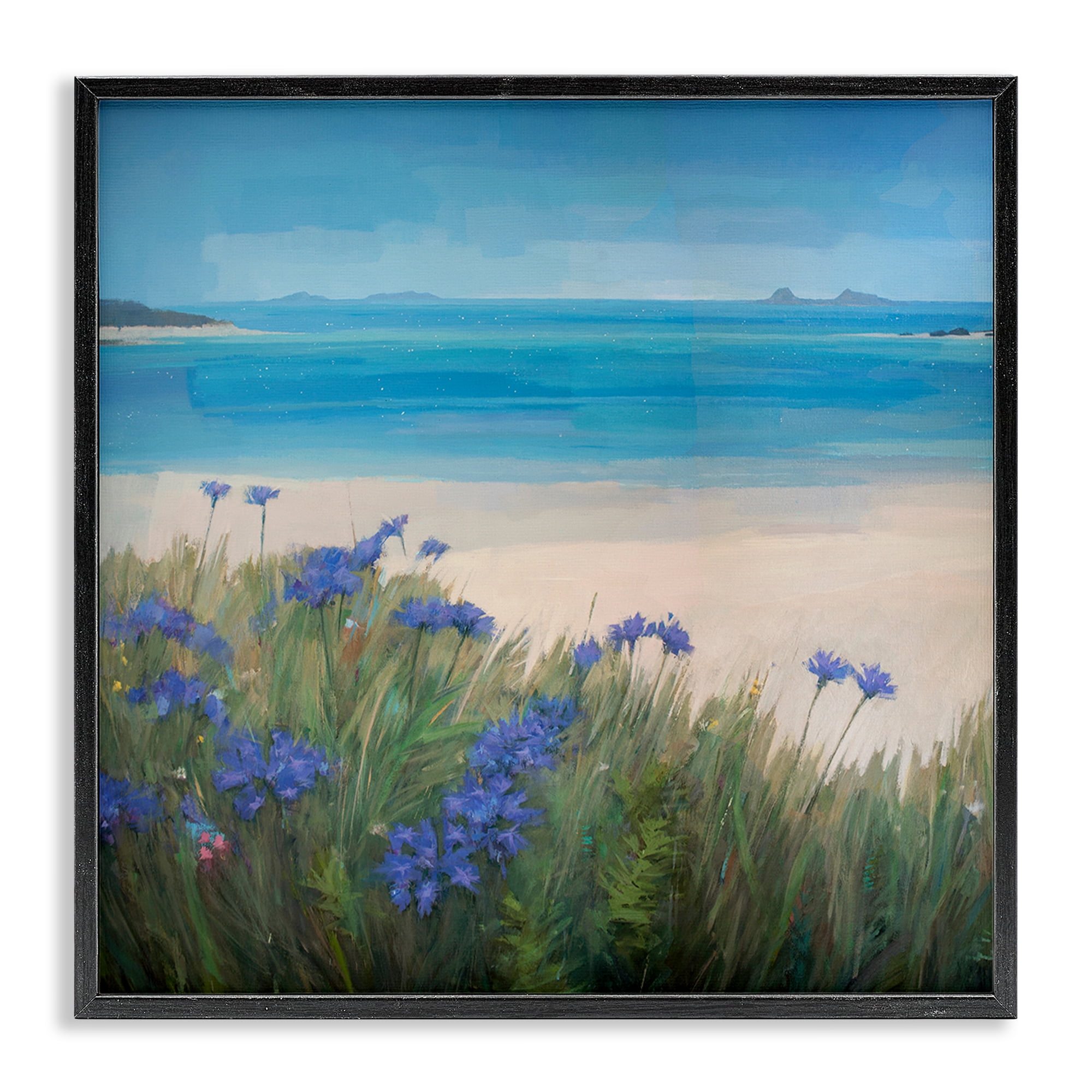 Stupell Industries Seaside Bluebell Flowers Landscape & Nature Painting Black Framed Art Print Wall Art, 24 x 24