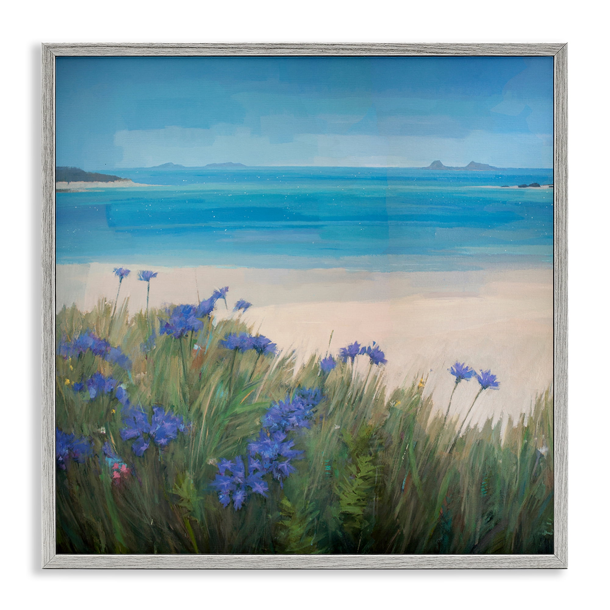 Stupell Industries Seaside Bluebell Flowers Landscape & Nature Painting Gray Framed Art Print Wall Art, 12 x 12