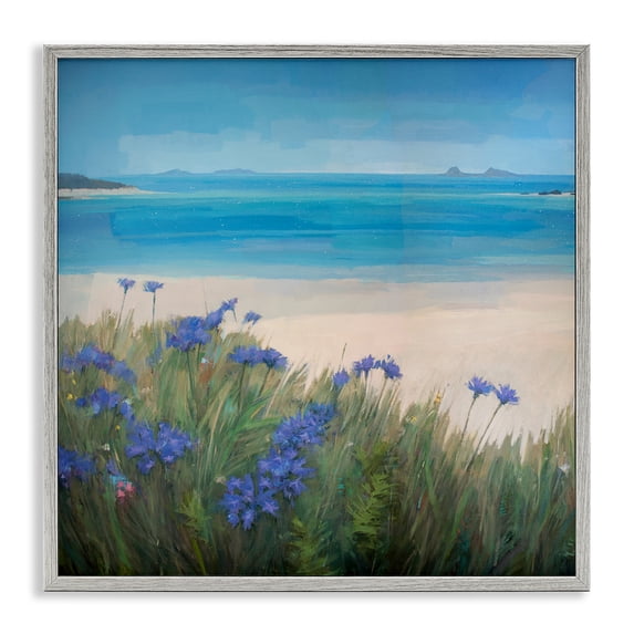 Stupell Industries Seaside Bluebell Flowers Landscape & Nature Painting Gray Framed Art Print Wall Art, 12 x 12