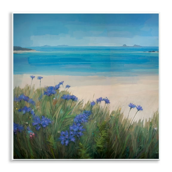 Stupell Industries Seaside Bluebell Flowers Landscape & Nature Painting Unframed Art Print Wall Art, 12 x 12