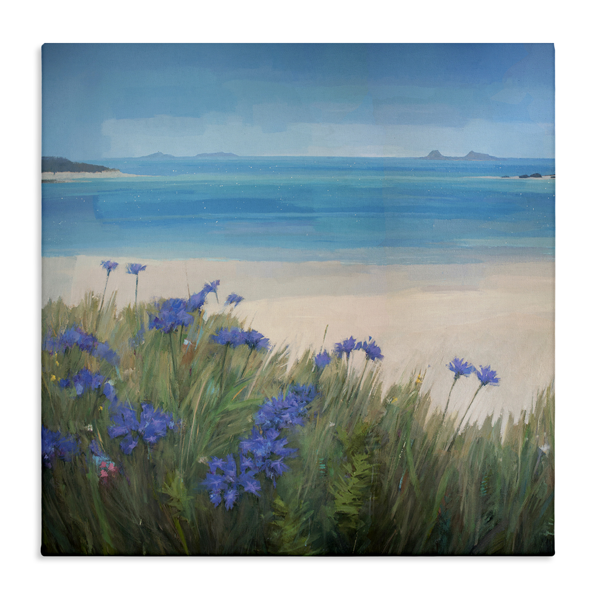 Stupell Industries Seaside Bluebell Flowers Landscape & Nature Painting Wrapped Canvas Art Print Wall Art, 17 x 17