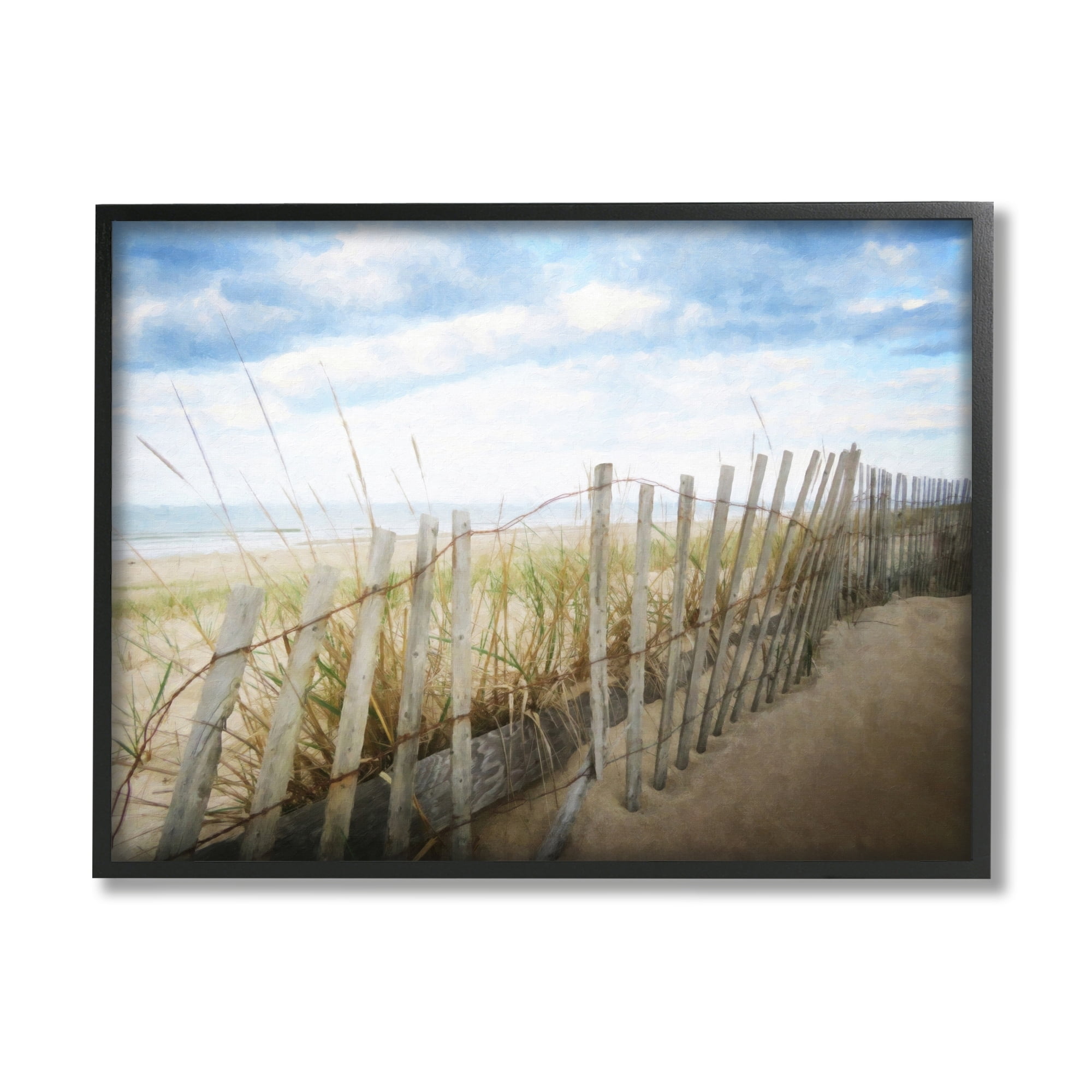 Stupell Industries Seaside Boardwalk Ocean Sand Fence Beach Grass Graphic Art Black Framed Art Print Wall Art, Design by Graffitee Studios
