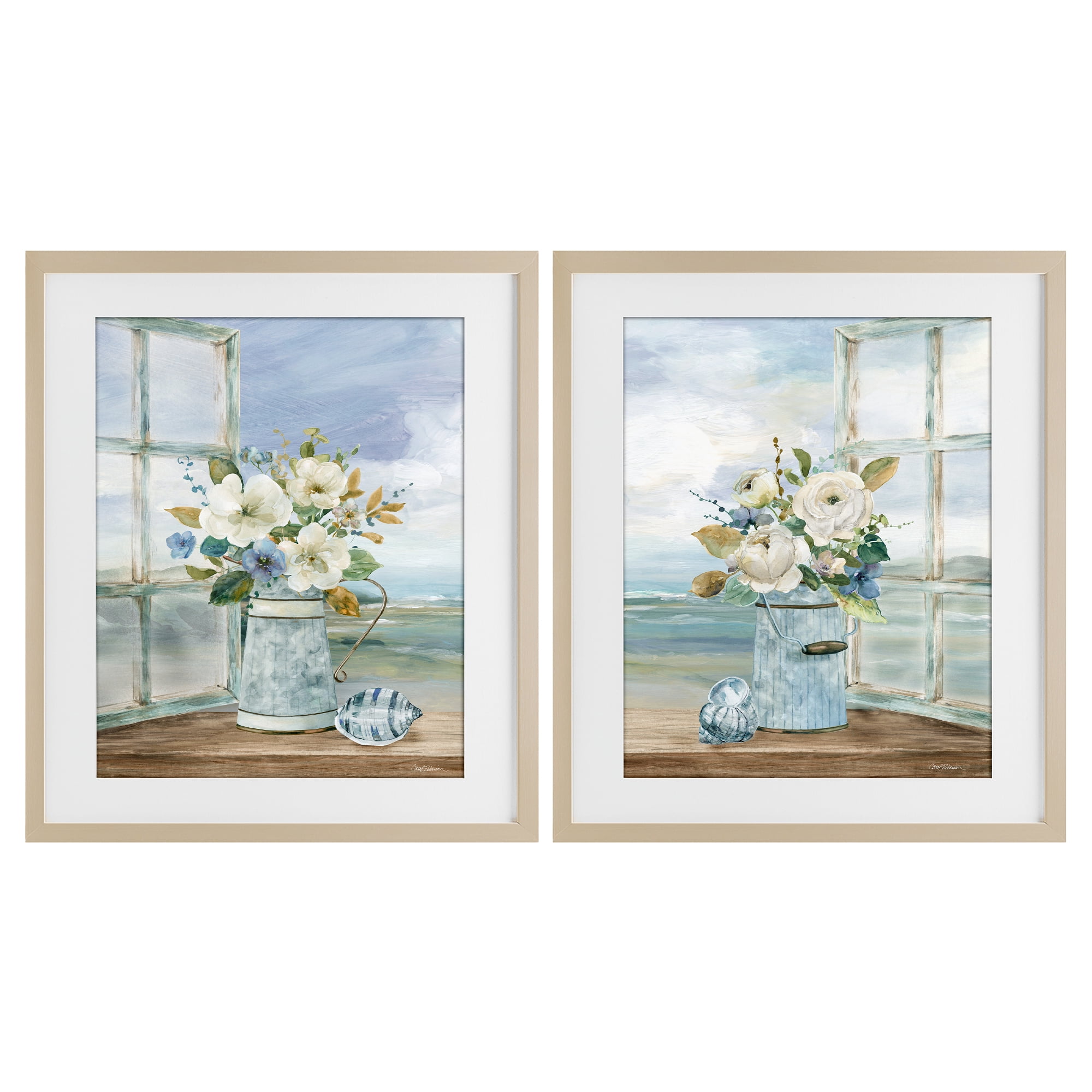 Stupell Industries Seaside Bouquets in Window 2 Piece Birch Framed Print Under Glass Set, design by Carol Robinson
