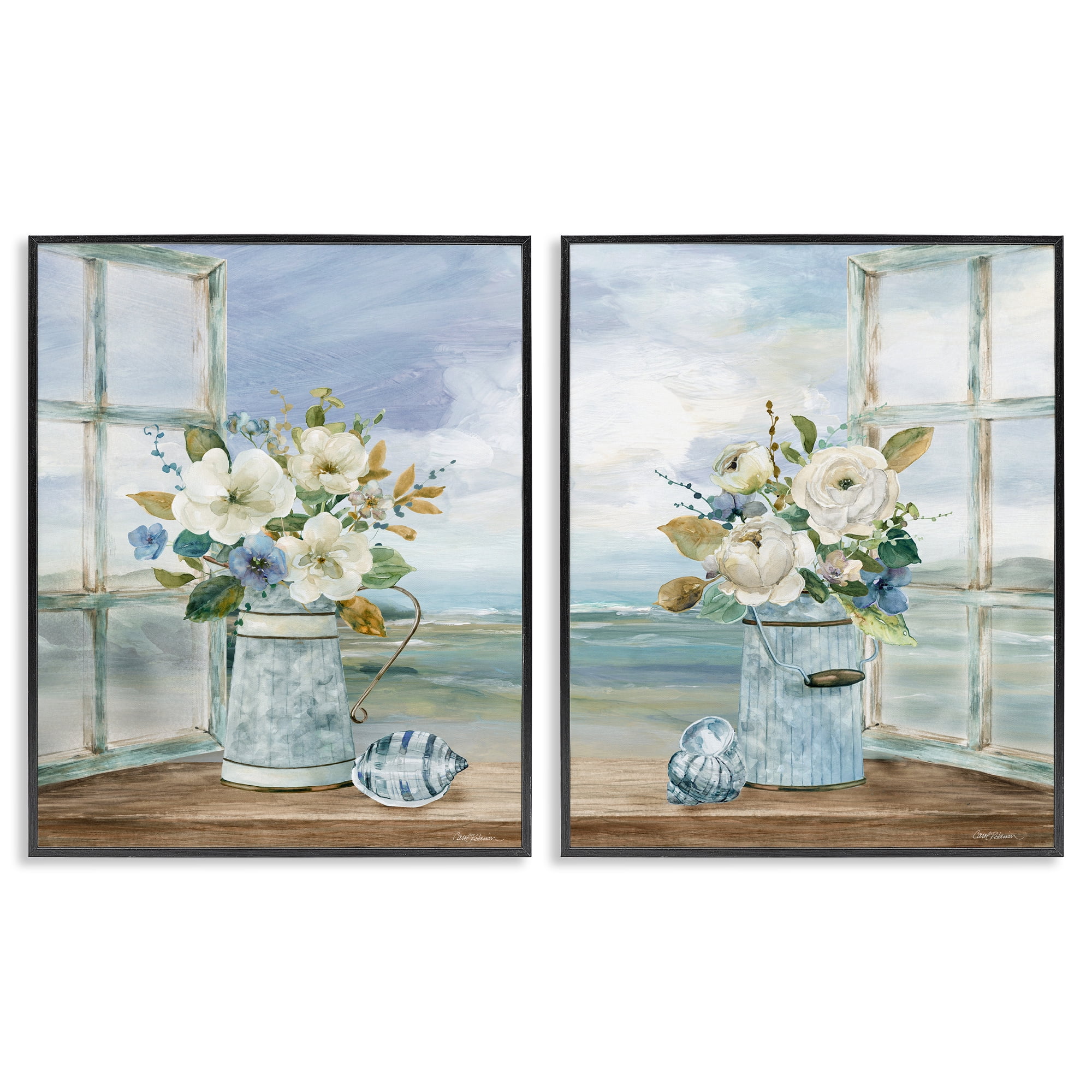 Stupell Industries Seaside Bouquets in Window 2 Piece Black Framed Giclee Art Set, design by Carol Robinson