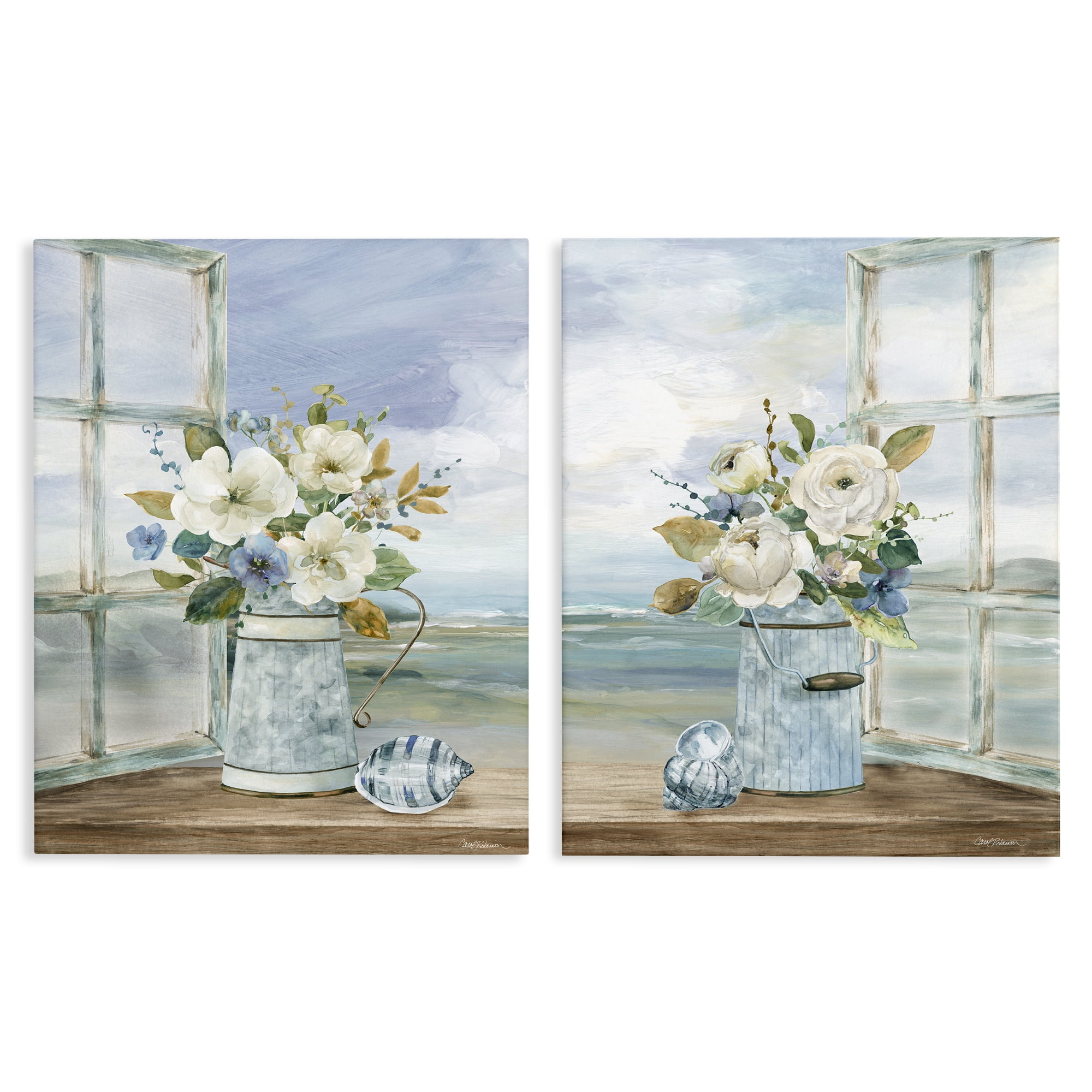 Stupell Industries Seaside Bouquets in Window 2 Piece Canvas Wall Art Set, design by Carol Robinson