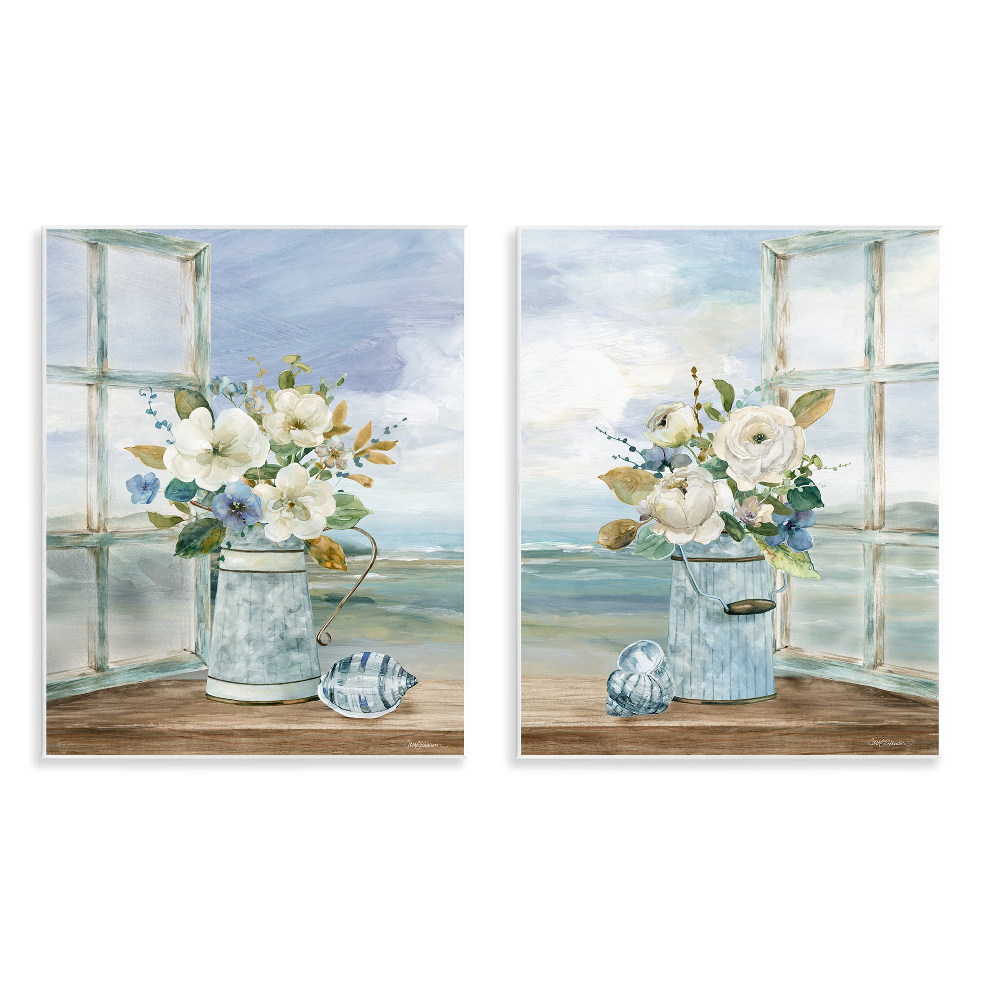 Stupell Industries Seaside Bouquets in Window 2 Piece Wall Plaque Art Set, design by Carol Robinson
