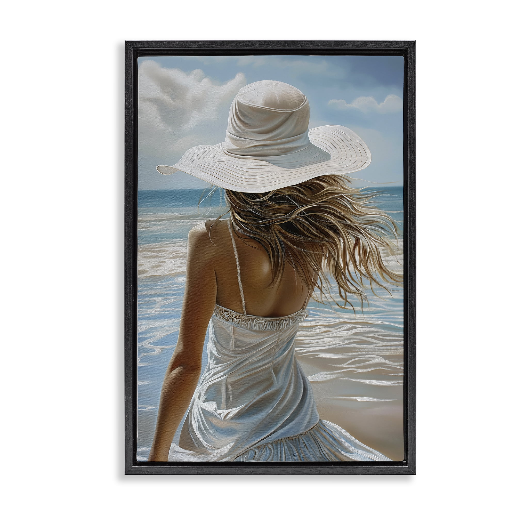 Stupell Industries Seaside Breeze & Flowing Dress Black Framed Floater Canvas Wall Art, design by Imagine It Images