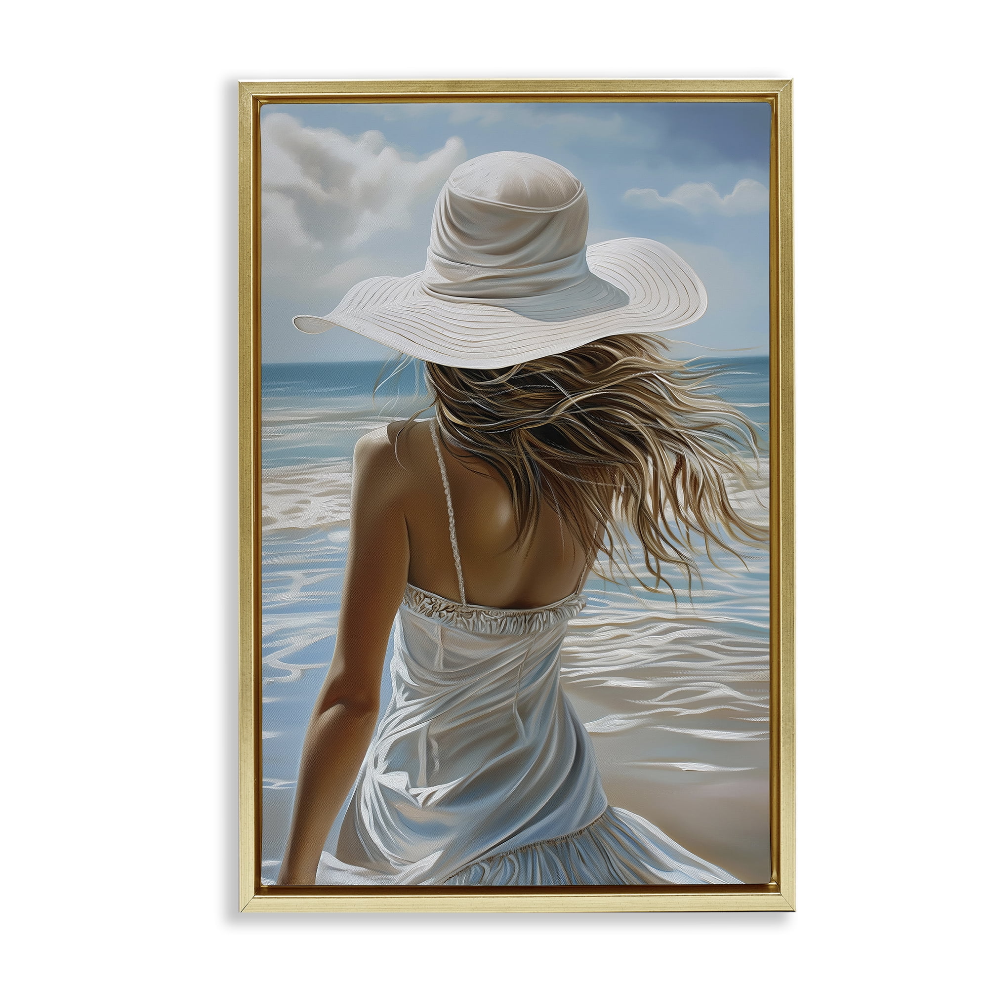Stupell Industries Seaside Breeze & Flowing Dress Gold Framed Floater Canvas Wall Art, design by Imagine It Images