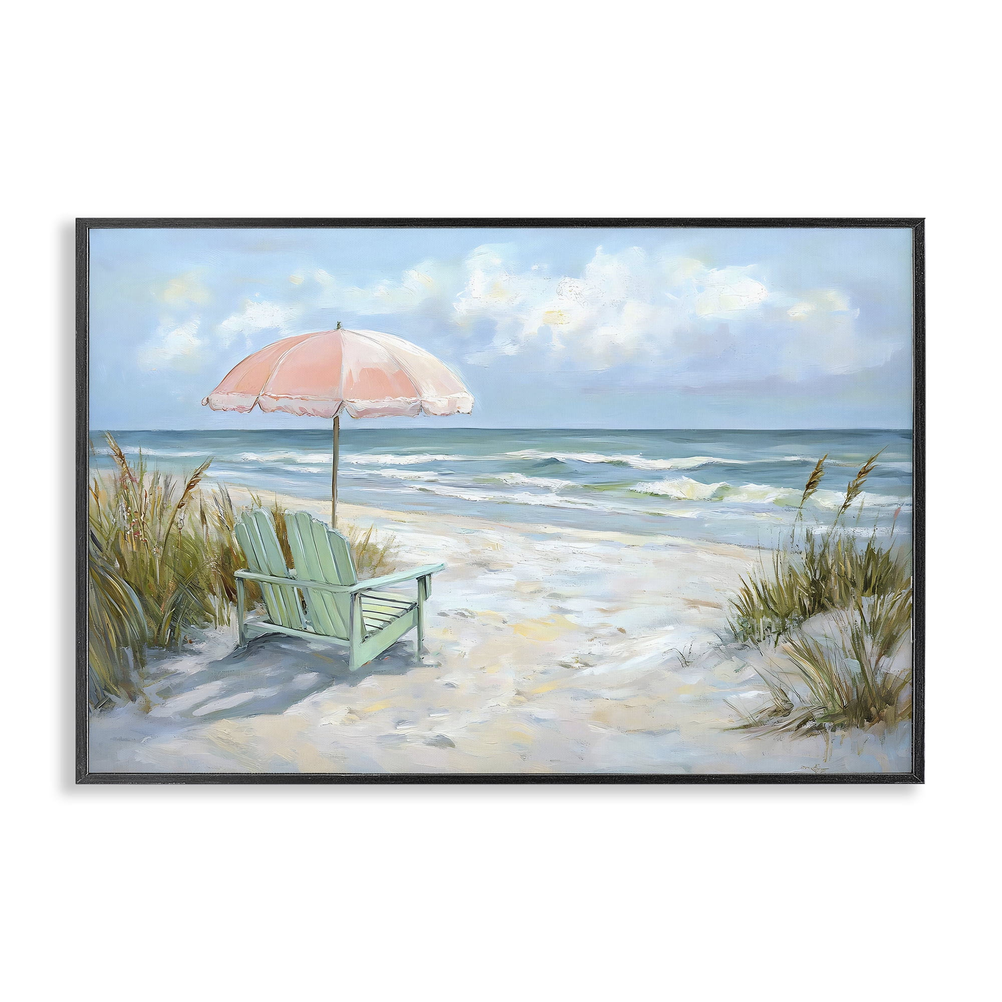 Stupell Industries Seaside Chair & Pink Umbrella Black Framed Giclee Art, design by Creative Studio