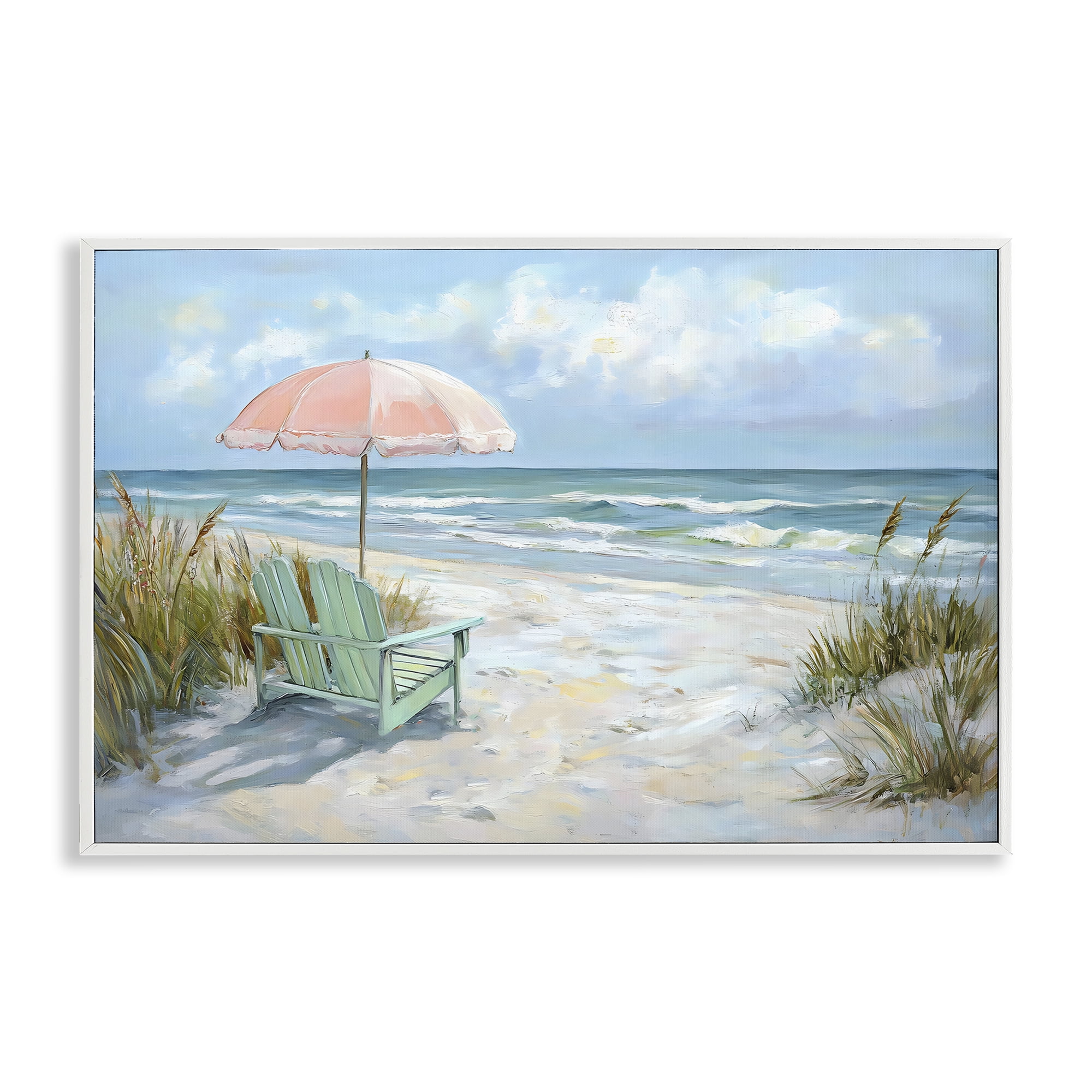 Stupell Industries Seaside Chair & Pink Umbrella White Framed Giclee Art, design by Creative Studio