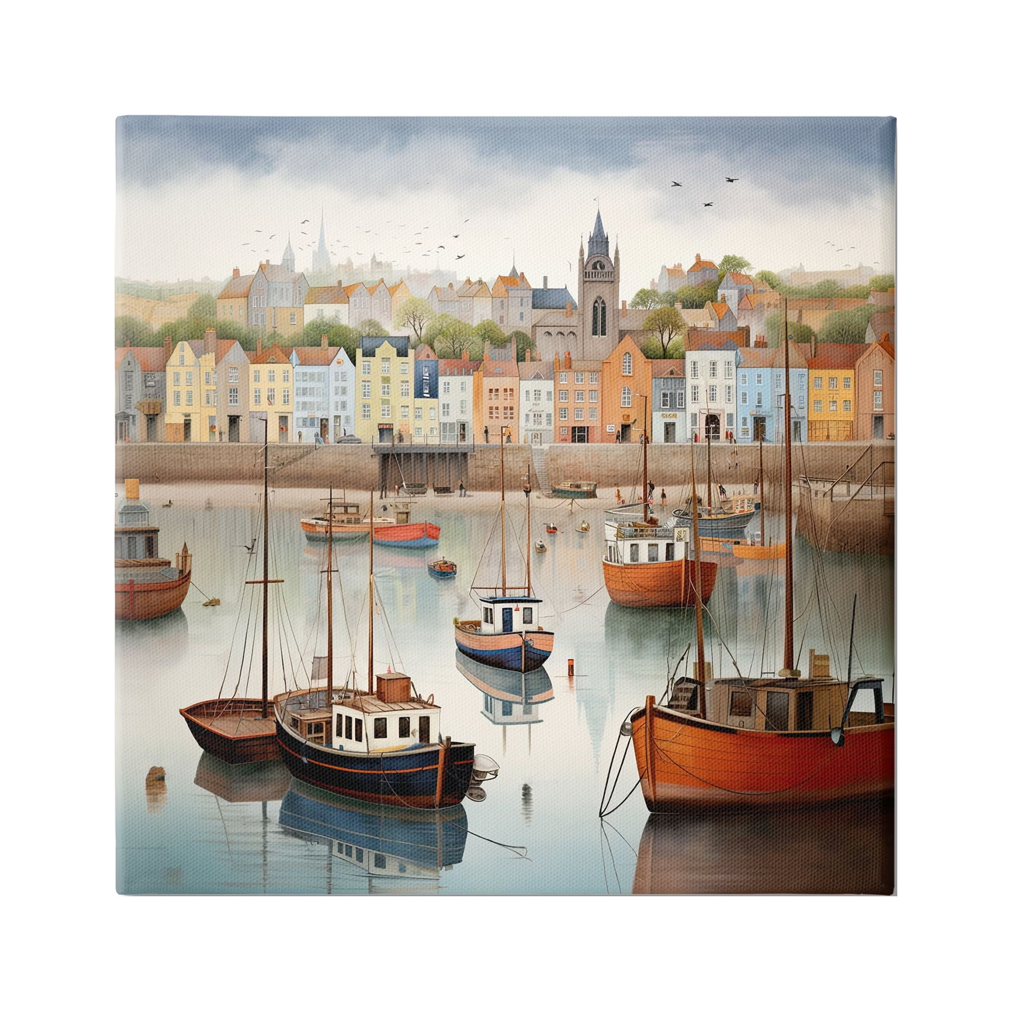 Stupell Industries Seaside City Harbor Transportation Painting Gallery Wrapped Canvas Art Print Wall Art, 30 x 30