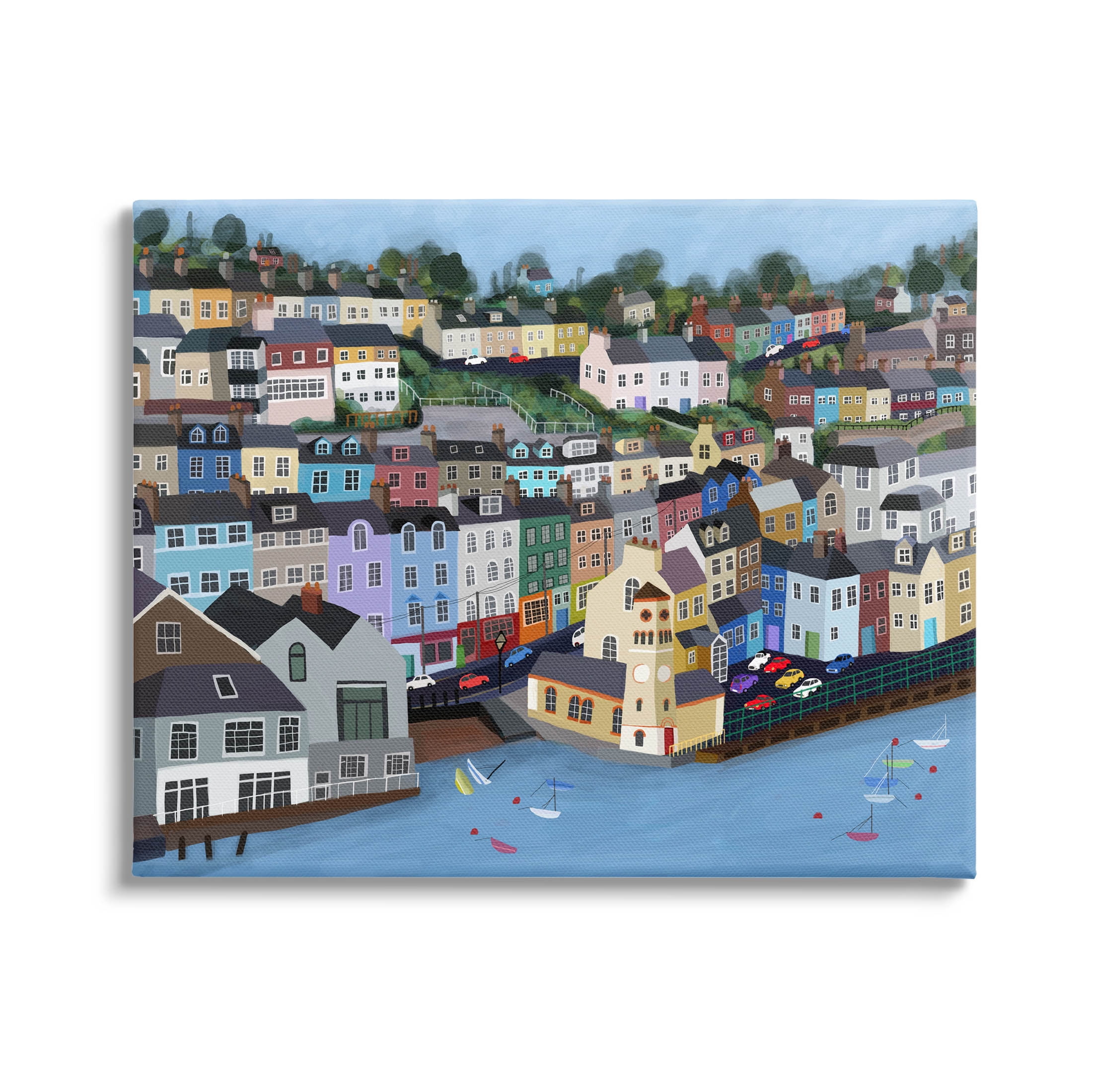 Stupell Industries Seaside City Neighborhood Streets Graphic Art Gallery Wrapped Canvas Print Wall Art, Design by Carla Daly