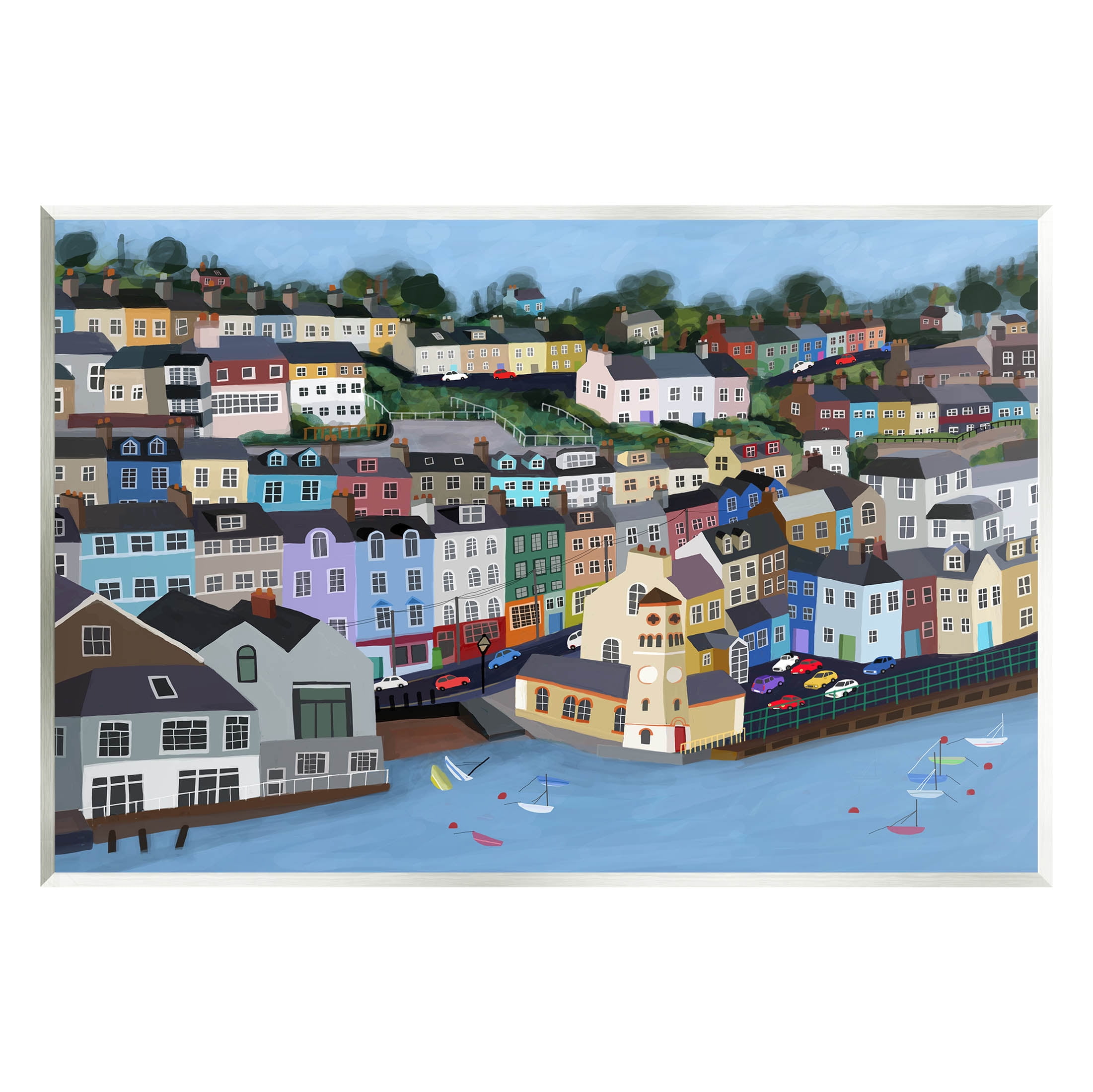Stupell Industries Seaside City Neighborhood Streets Graphic Art Unframed Art Print Wall Art, Design by Carla Daly