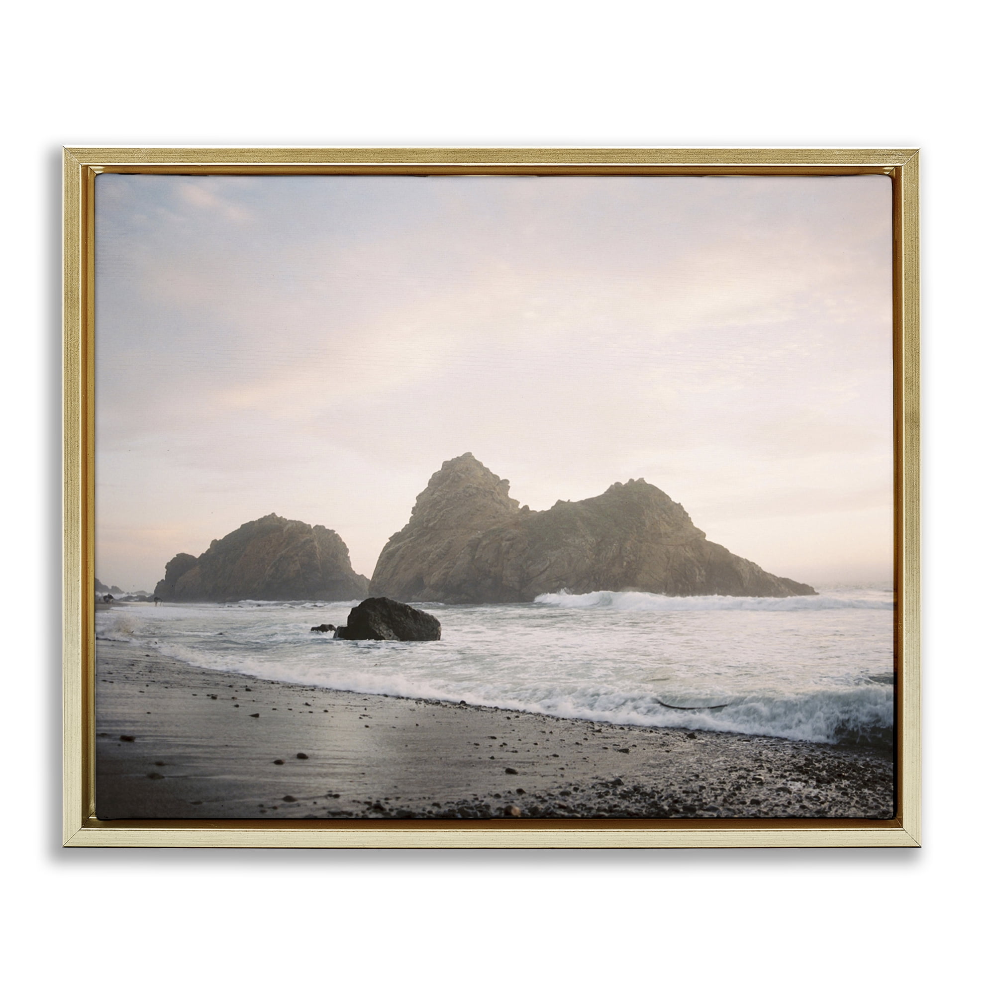 Stupell Industries Seaside Cliffs Landscape Landscape Photography Gold Floater Framed Canvas Art Print Wall Art, 21 x 17