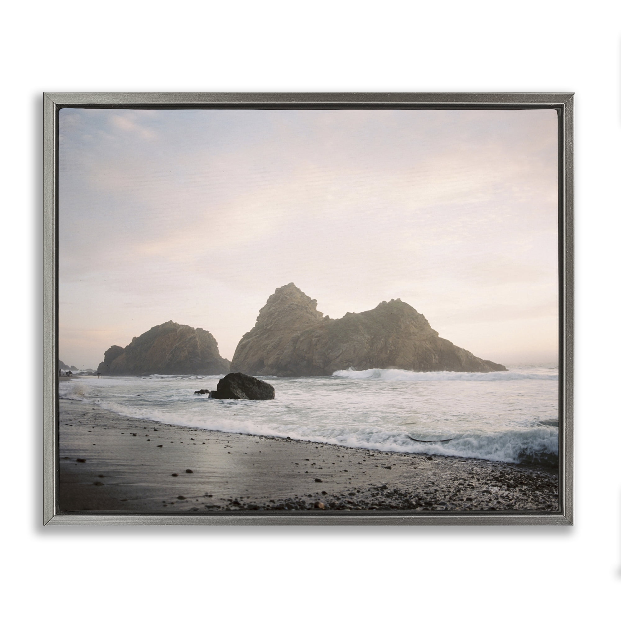 Stupell Industries Seaside Cliffs Landscape Landscape Photography Gray Floater Framed Canvas Art Print Wall Art, 21 x 17
