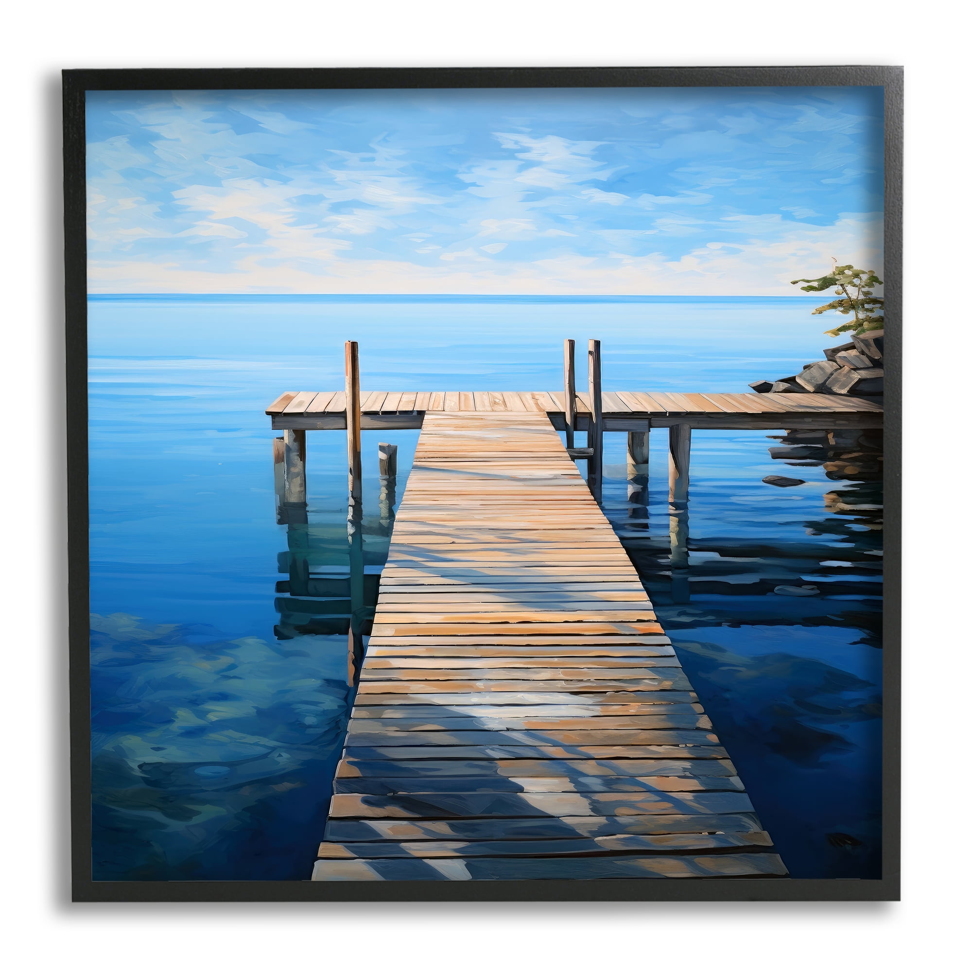 Stupell Industries Seaside Dock Boardwalk Landscape Painting Black Framed Art Print Wall Art, 17 x 17