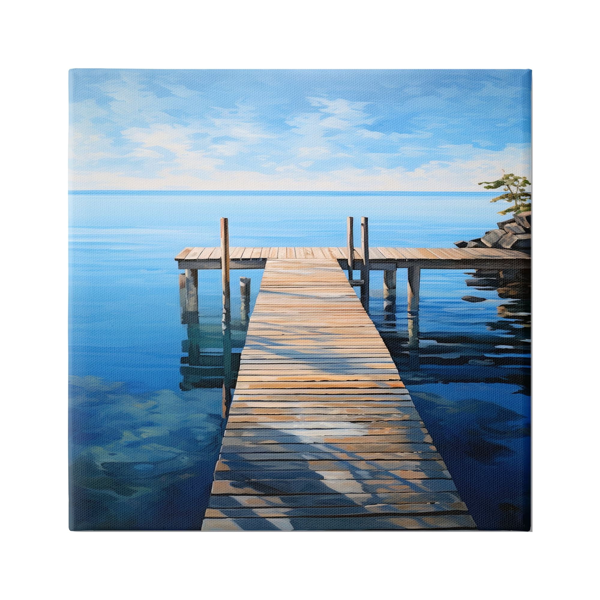 Stupell Industries Seaside Dock Boardwalk Landscape Painting Gallery Wrapped Canvas Art Print Wall Art, 24 x 24