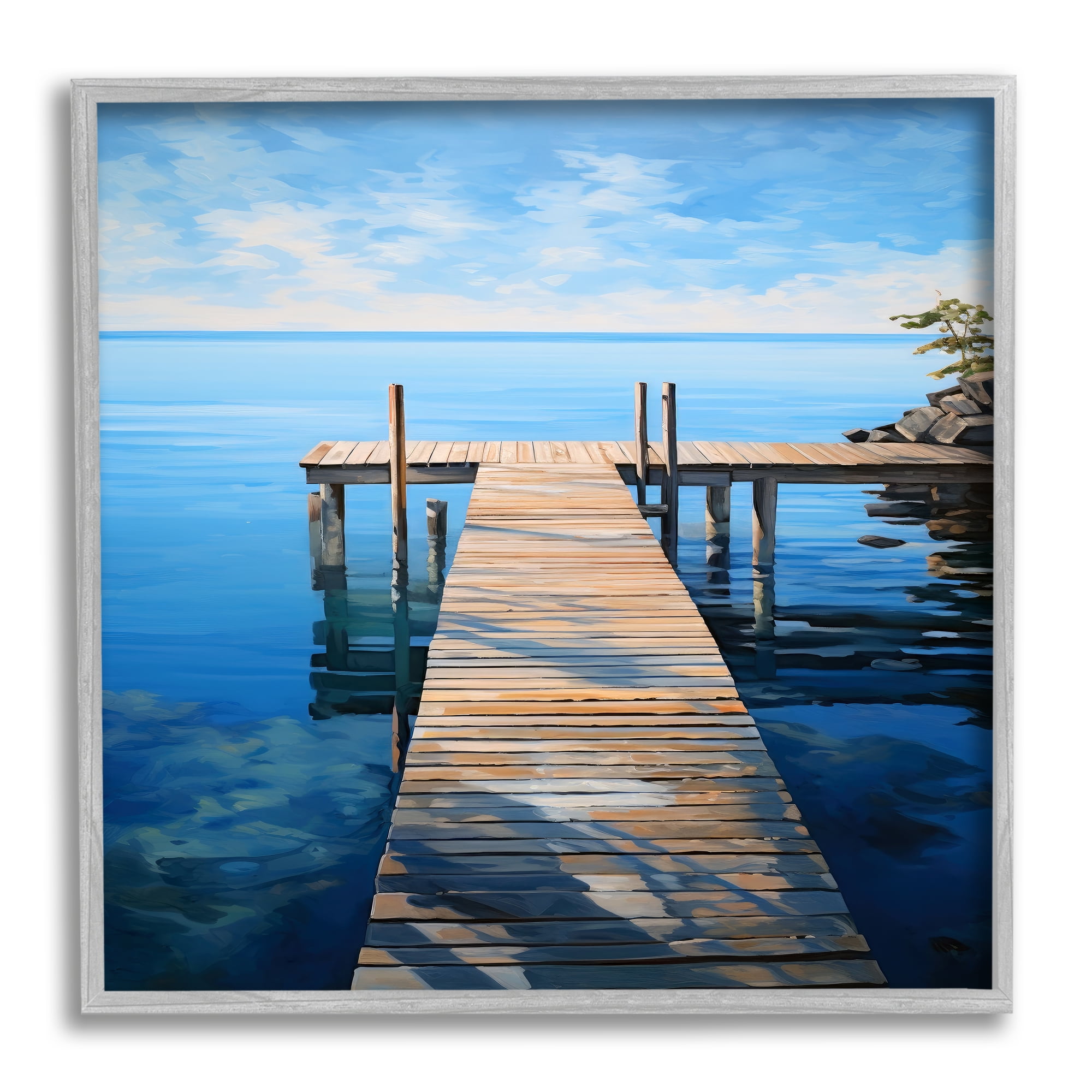 Stupell Industries Seaside Dock Boardwalk Landscape Painting Gray Framed Art Print Wall Art, 24 x 24