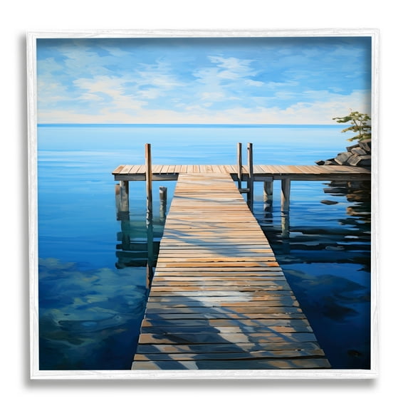 Stupell Industries Seaside Dock Boardwalk Landscape Painting White Framed Art Print Wall Art, 12 x 12