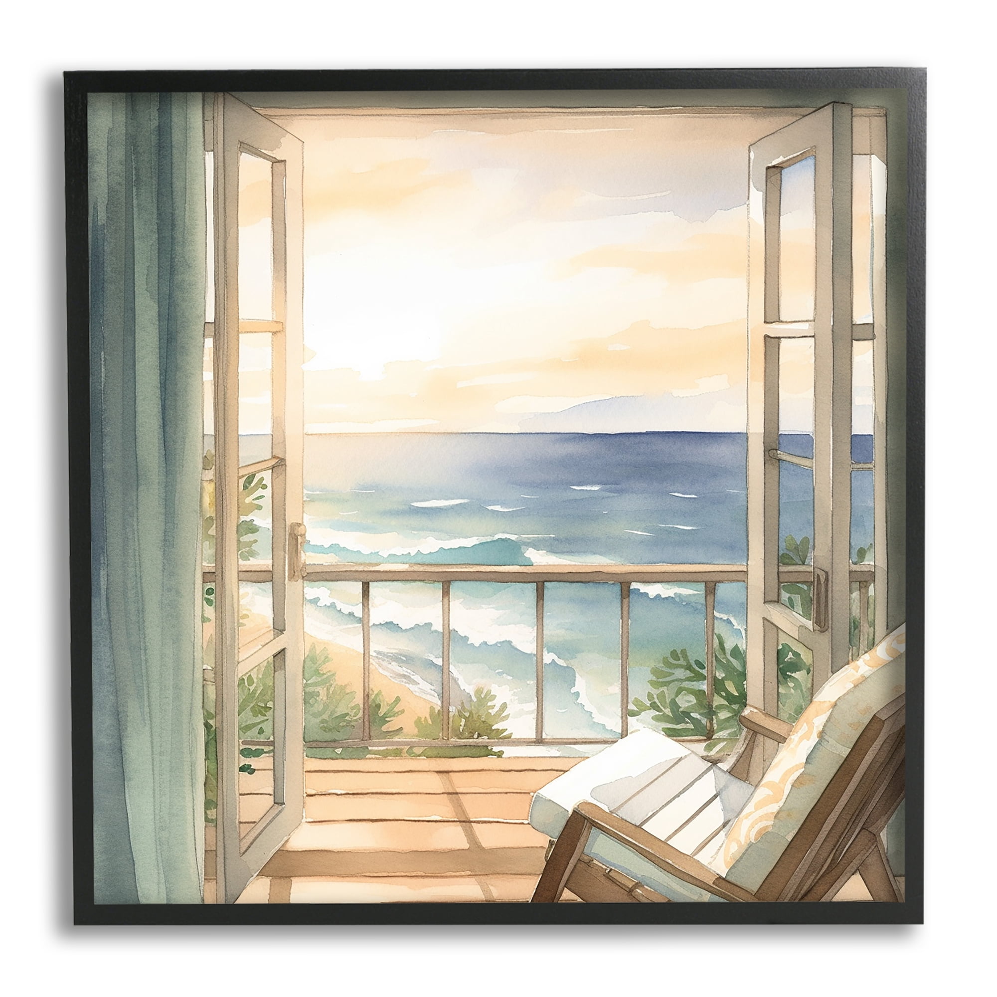 Stupell Industries Seaside Escape Scenery Landscape Painting Black Framed Art Print Wall Art, 17 x 17
