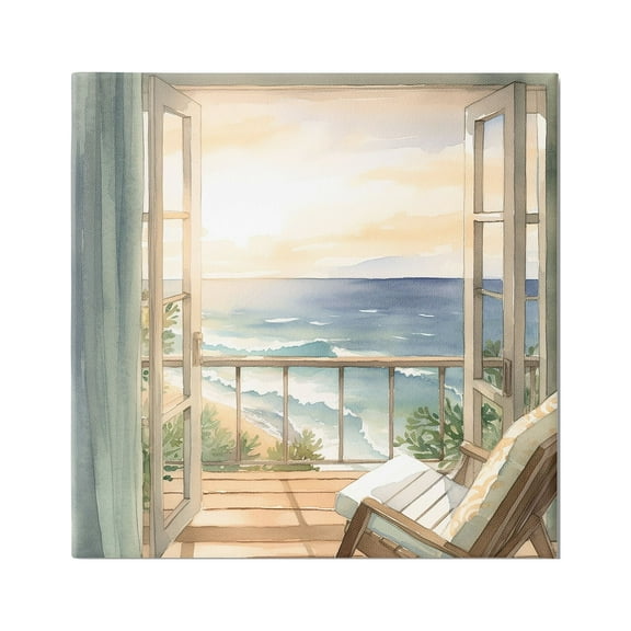 Stupell Industries Seaside Escape Scenery Landscape Painting Gallery Wrapped Canvas Art Print Wall Art, 17 x 17