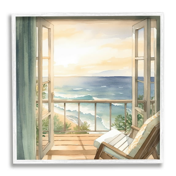 Stupell Industries Seaside Escape Scenery Landscape Painting White Framed Art Print Wall Art, 12 x 12