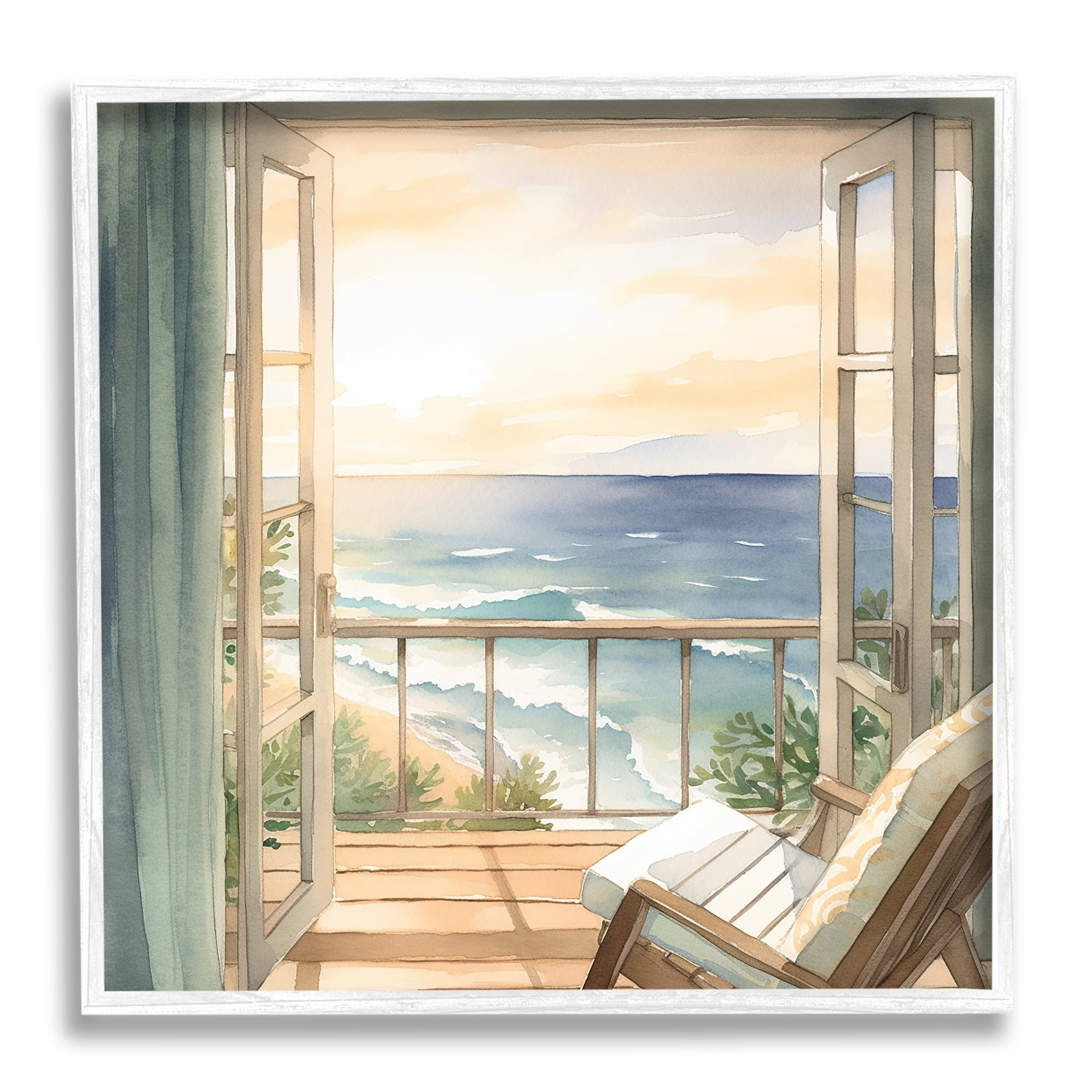 Stupell Industries Seaside Escape Scenery Landscape Painting White Framed Art Print Wall Art, 24 x 24