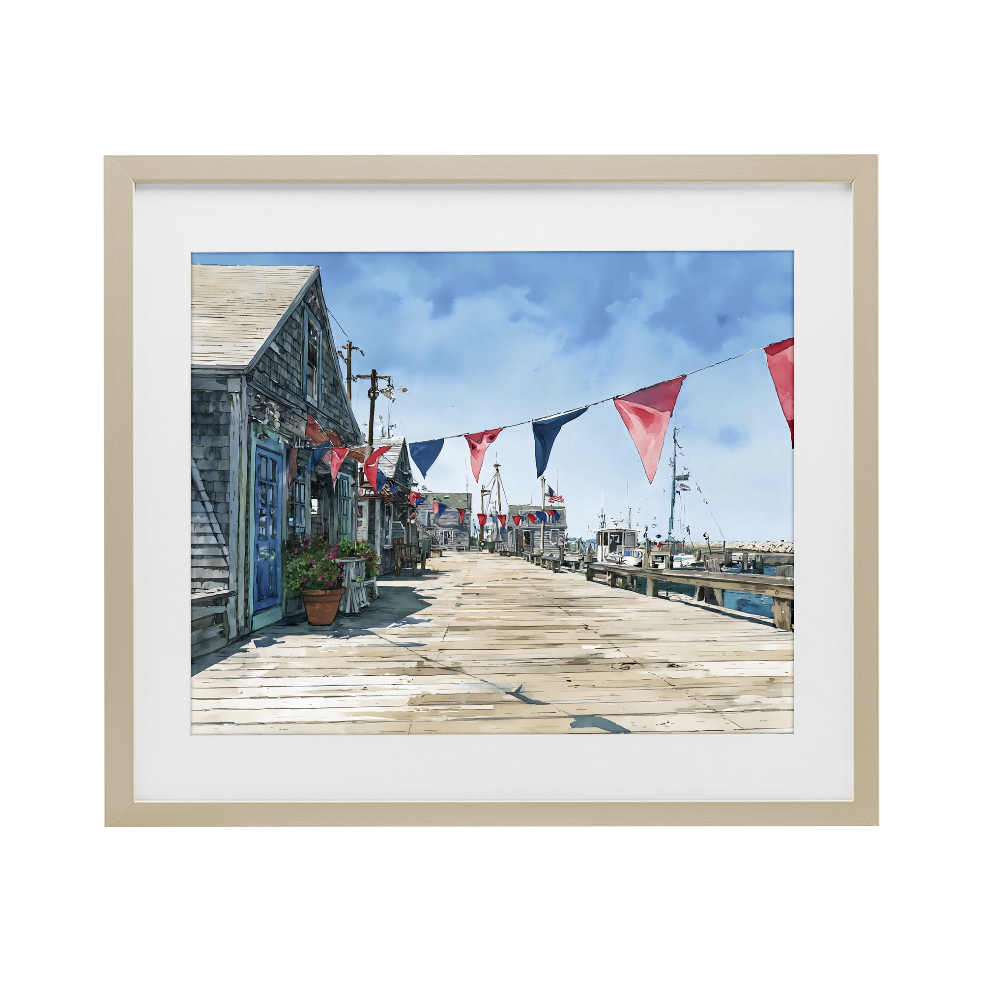 Stupell Industries Seaside Fishing Wharf Birch Framed Print Under Glass, design by Franklyn Gregory