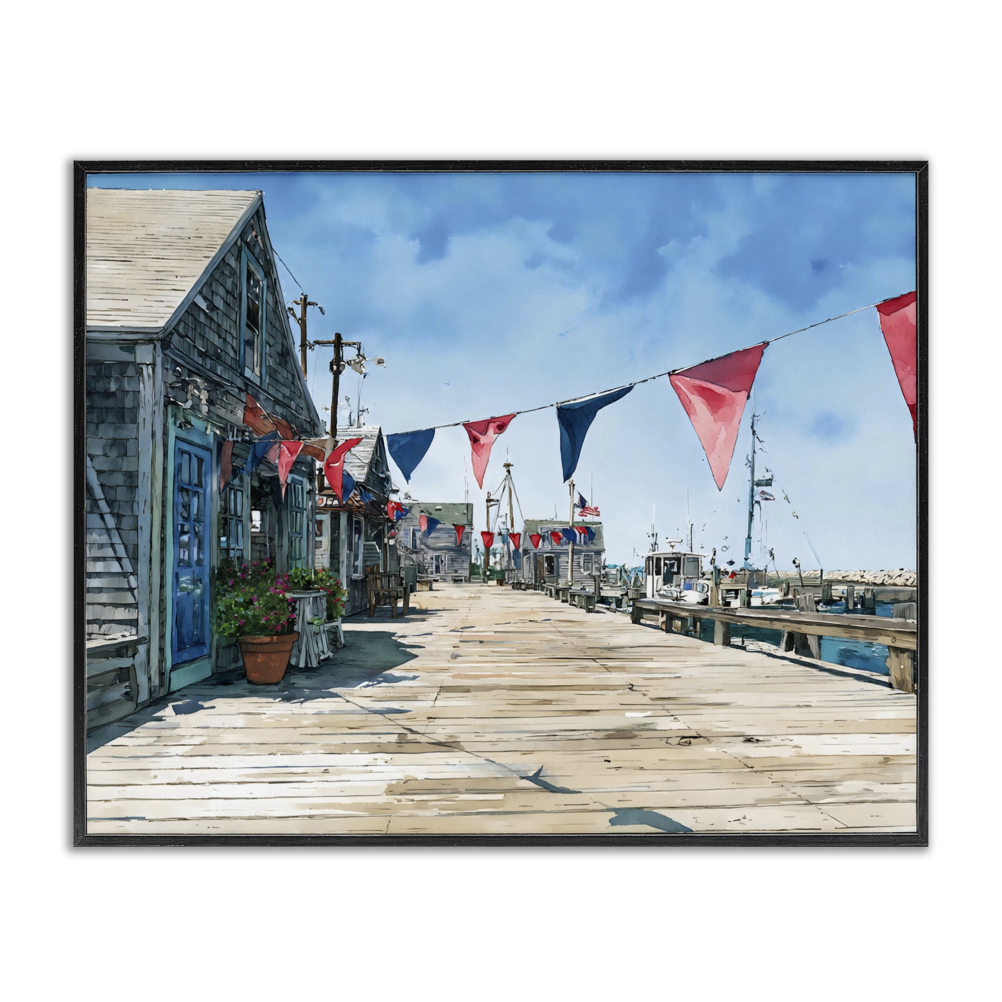 Stupell Industries Seaside Fishing Wharf Black Framed Giclee Art, design by Franklyn Gregory