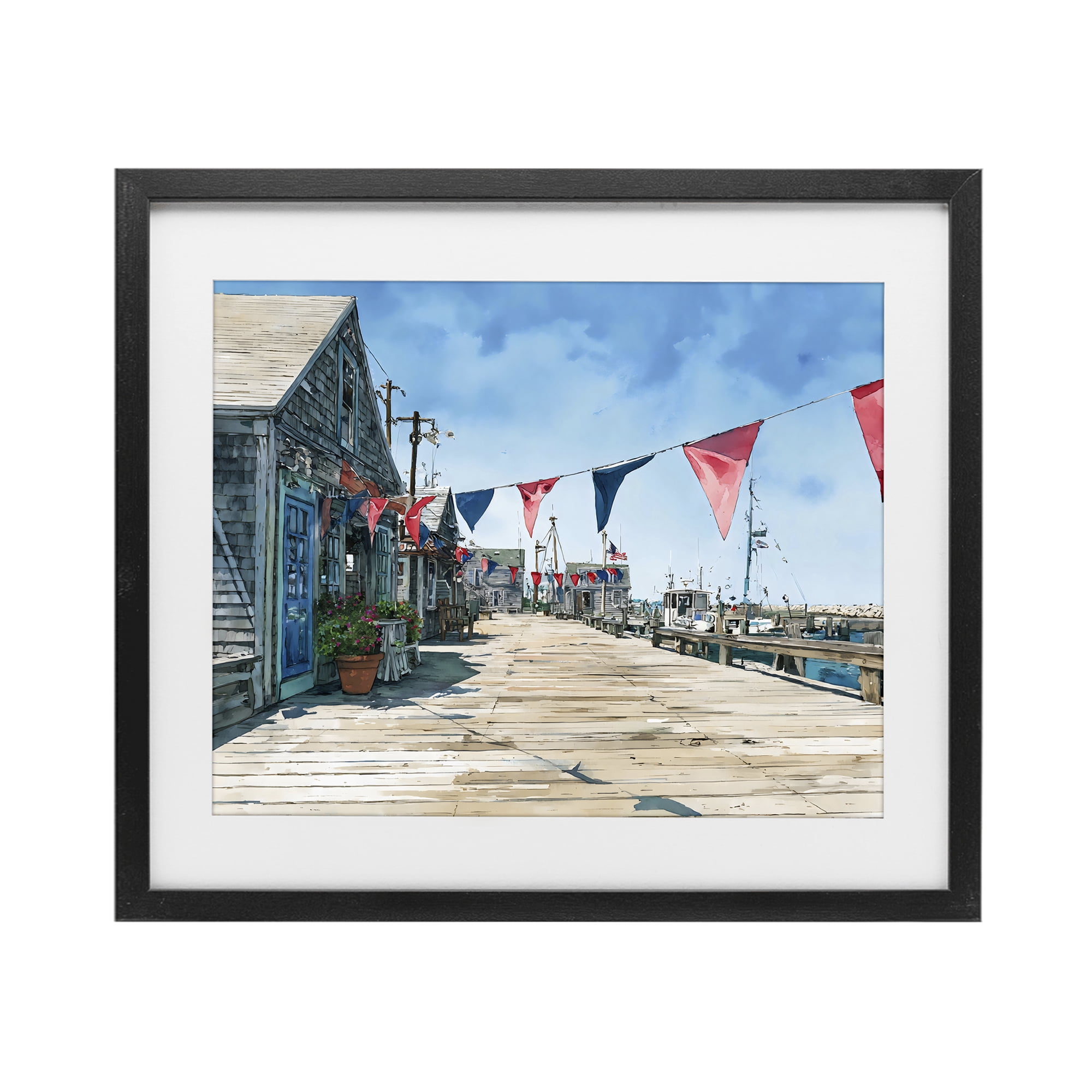 Stupell Industries Seaside Fishing Wharf Black Framed Print Under Glass, design by Franklyn Gregory