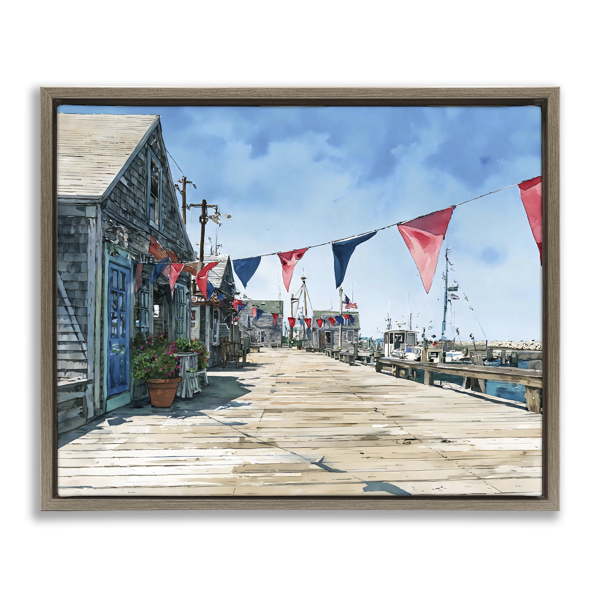 Stupell Industries Seaside Fishing Wharf Brown Framed Floater Canvas Wall Art, design by Franklyn Gregory