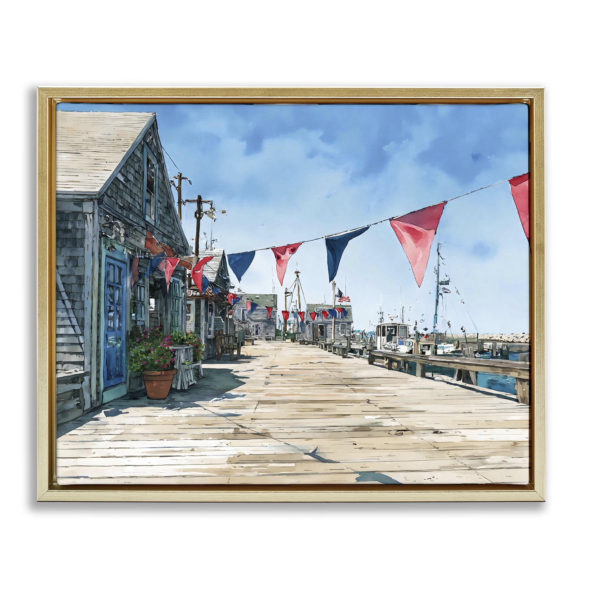 Stupell Industries Seaside Fishing Wharf Gold Framed Floater Canvas Wall Art, design by Franklyn Gregory