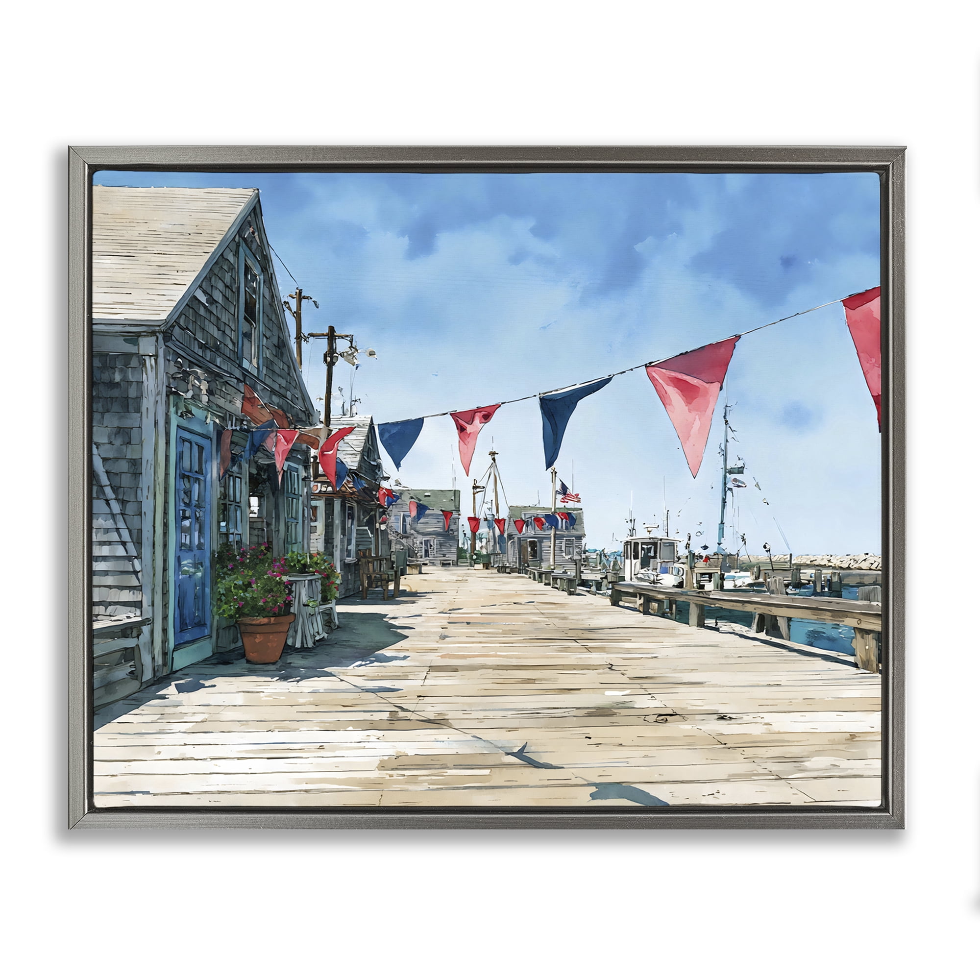 Stupell Industries Seaside Fishing Wharf Gray Framed Floater Canvas Wall Art, design by Franklyn Gregory