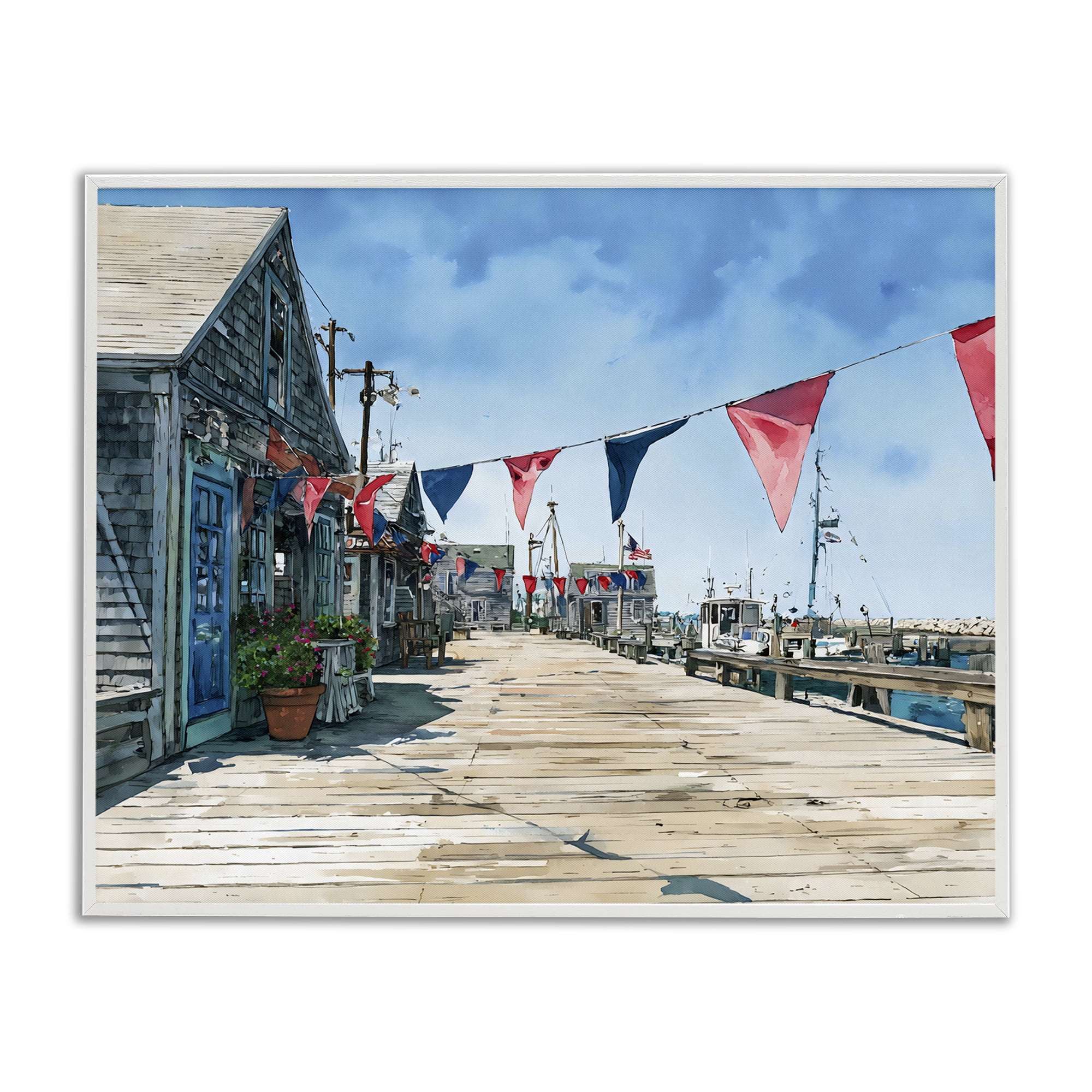 Stupell Industries Seaside Fishing Wharf White Framed Giclee Art, design by Franklyn Gregory