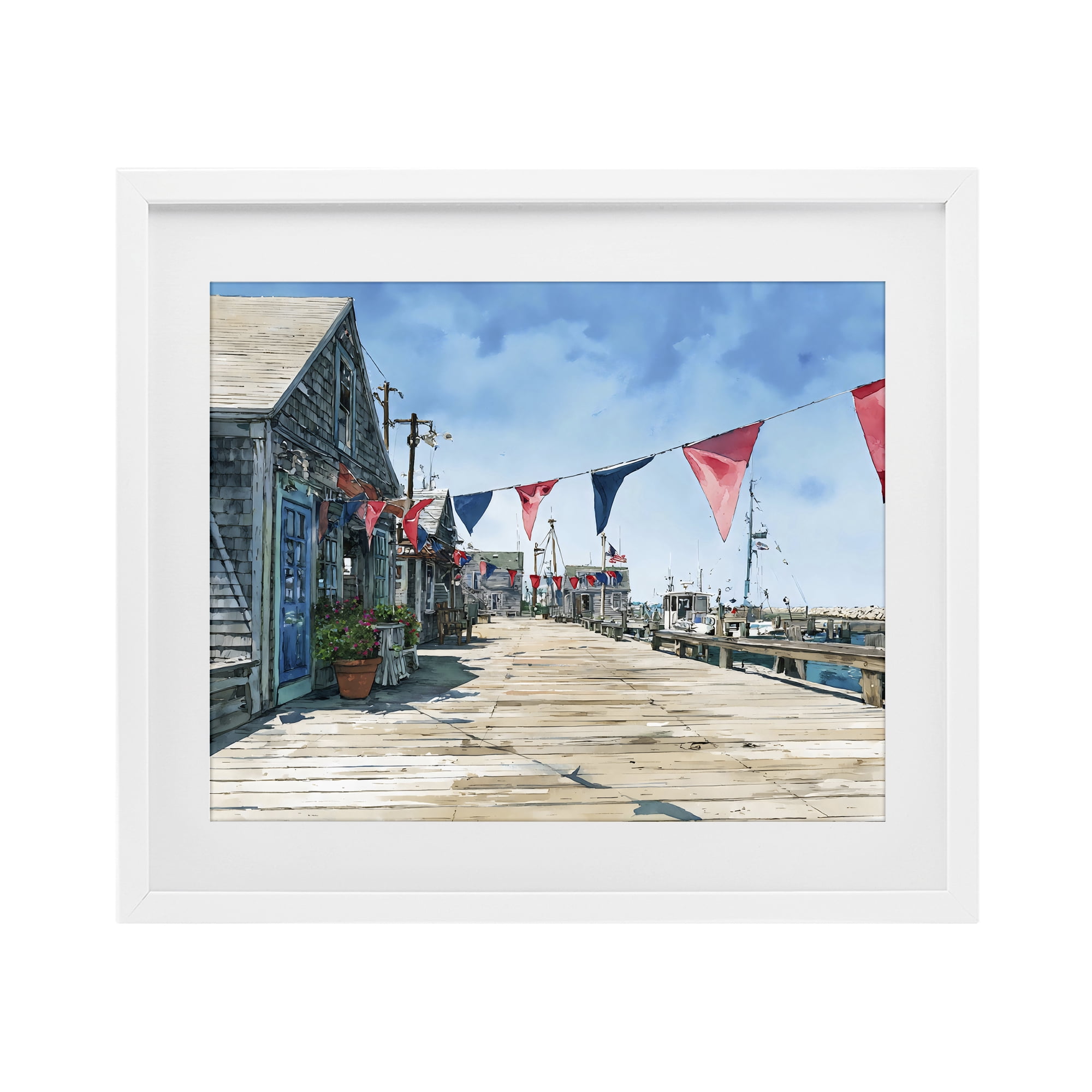 Stupell Industries Seaside Fishing Wharf White Framed Print Under Glass, design by Franklyn Gregory