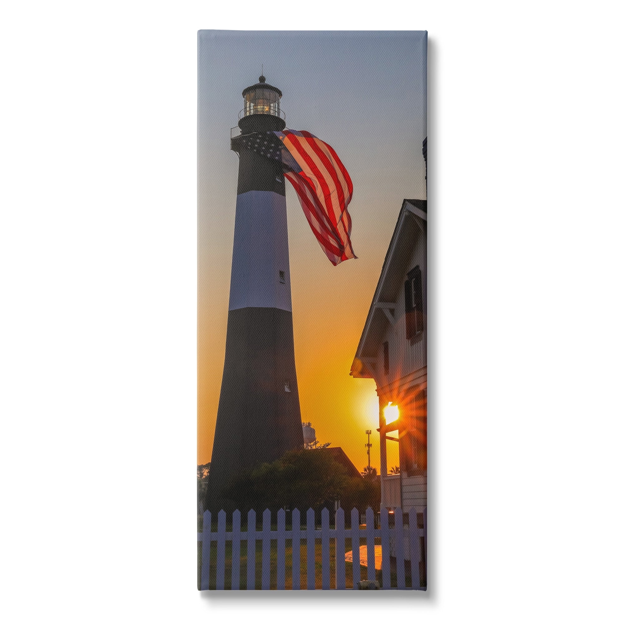 Stupell Industries Seaside Flag Lighthouse Beacon Sunset Rays Canvas Wall Art, 17 x 40, Design by Devon Davis