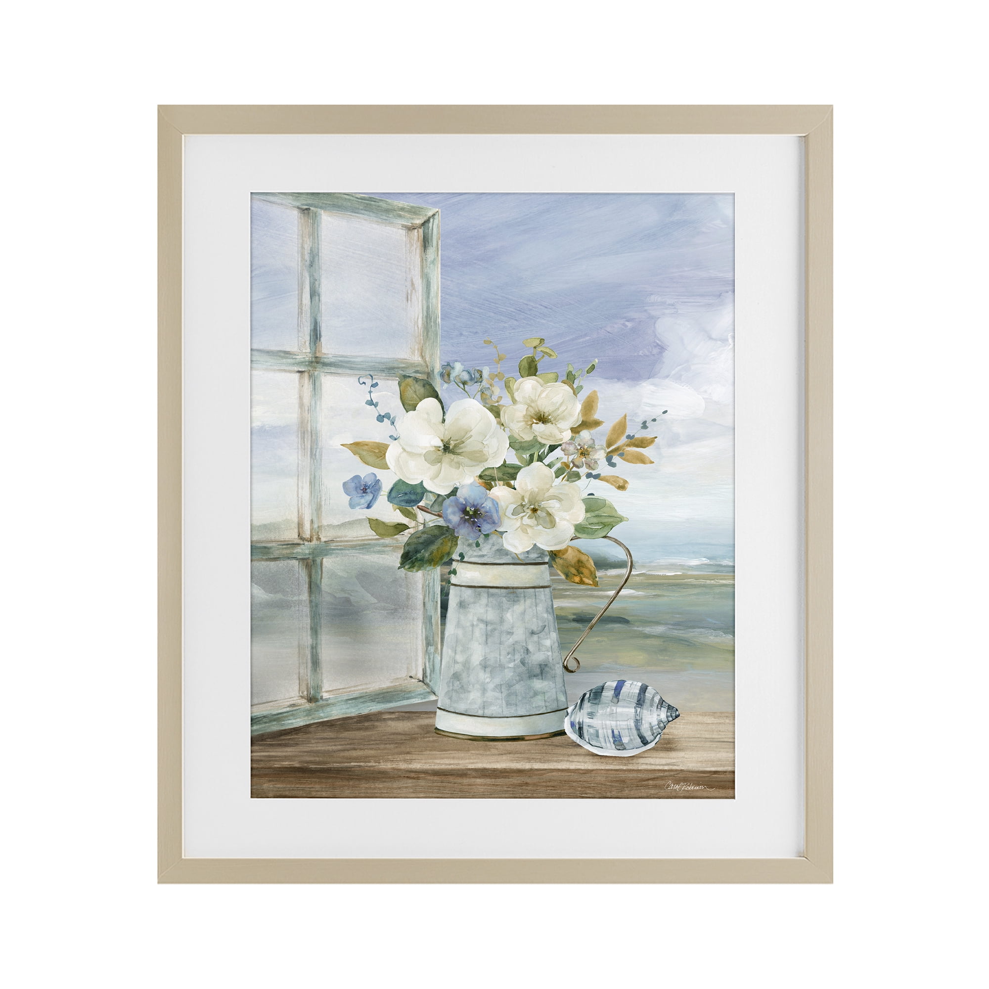 Stupell Industries Seaside Floral Bouquet Window Birch Framed Print Under Glass, design by Carol Robinson