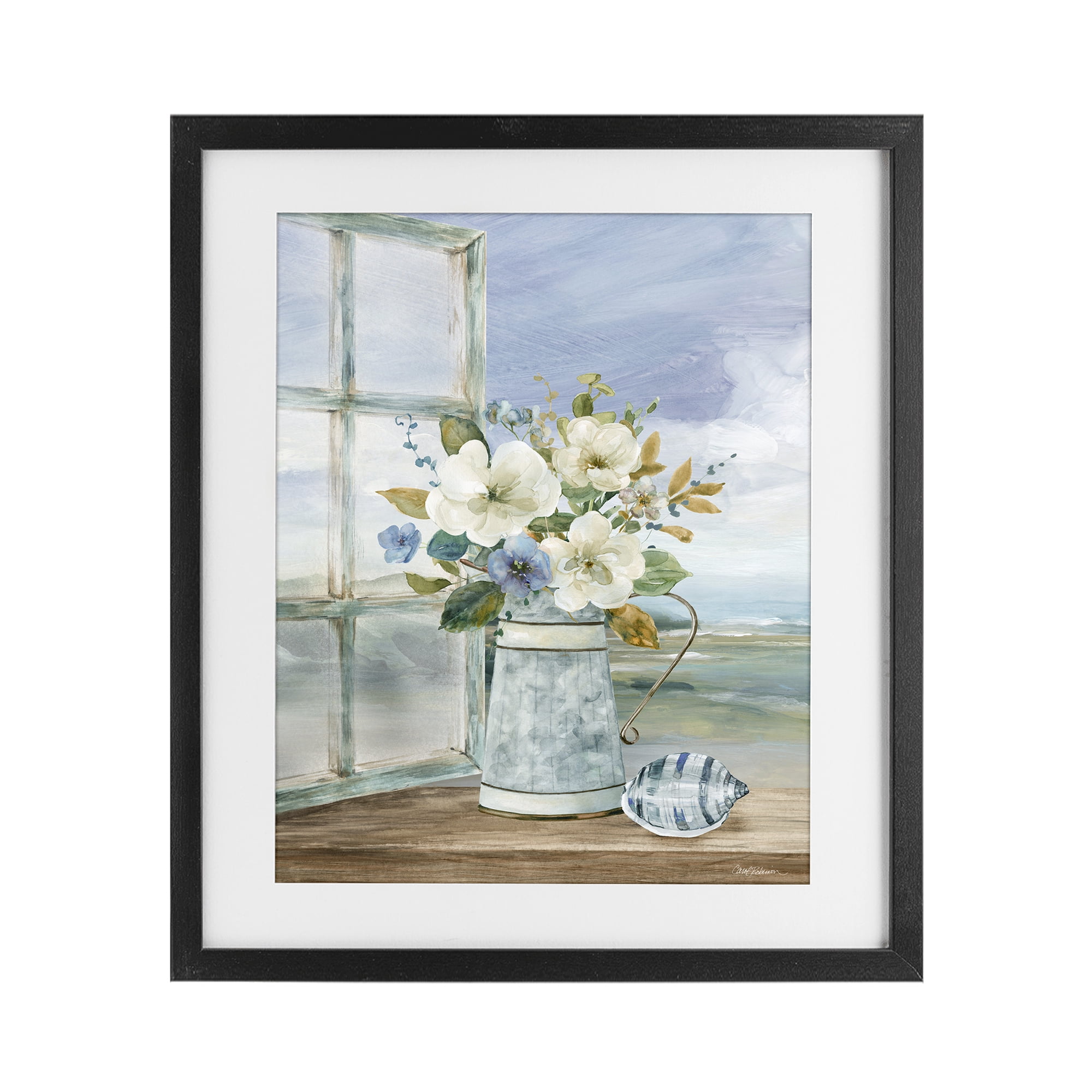 Stupell Industries Seaside Floral Bouquet Window Black Framed Print Under Glass, design by Carol Robinson